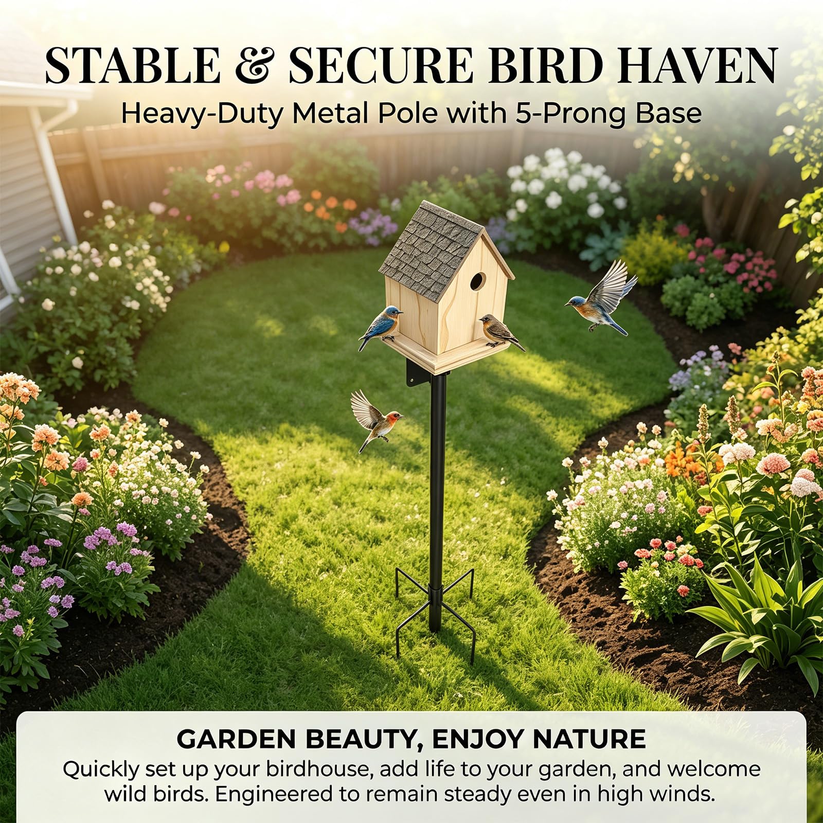Set di supporto per asta per mangiatoia per uccelli, in metallo, universale, con base a 5 punte, per giardino, balcone, esterno, cortile (193 cm)
