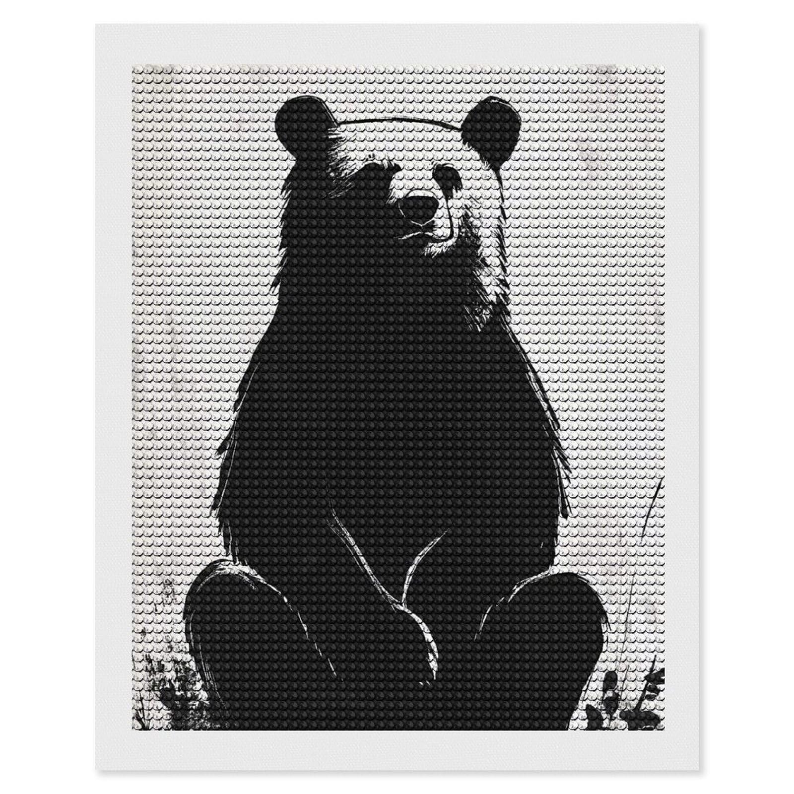 Junmoney Black and White Bear Illustration DIY Diamond Art Canvas Kit 16"x20", Winter Craft, Mindful Craft Project, Aesthetic Room Decor, Decor Project