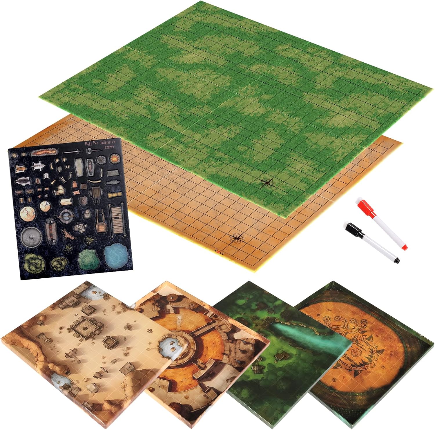 CZYY DND Foldable Mat Dry Erase TTRPG Map Grassland