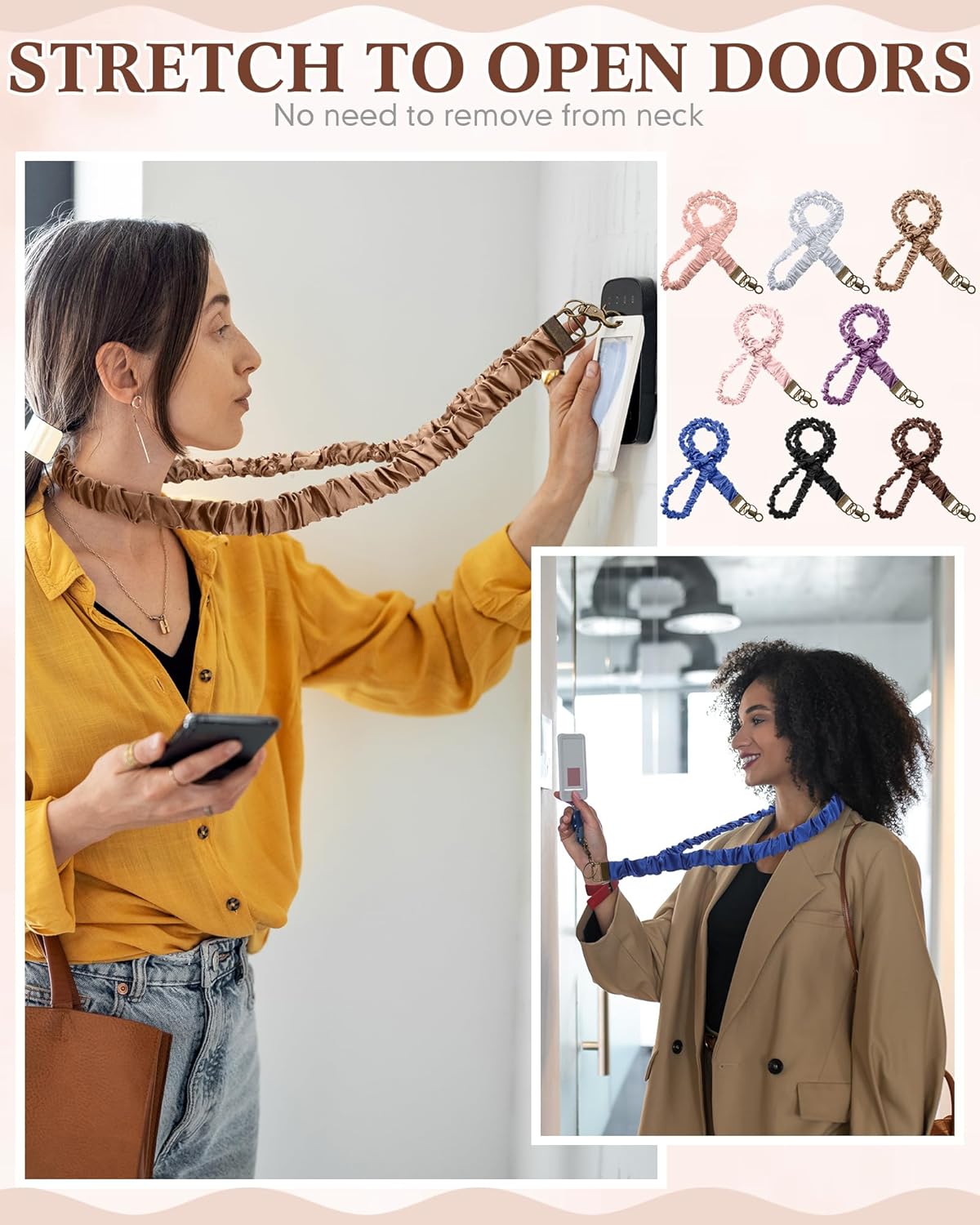 Faccito 8 Pcs Scrunchies Lanyards for ID Badges Keys Stretchy Teacher Lanyard with Lobster Clasp Retractable Neck Keychain