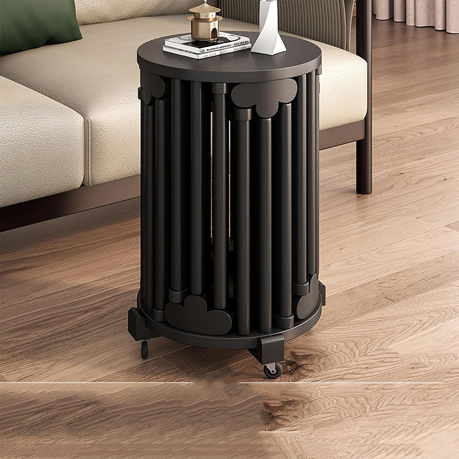 XNZJHPP 6-in-1 Stackable Stools with Wheels - Set of 6 Nesting Wooden Stools for Kitchen, Living Room, Bar & Dorm - Durables, Space-Saving Design for Versatile Use (Black with Wheels)