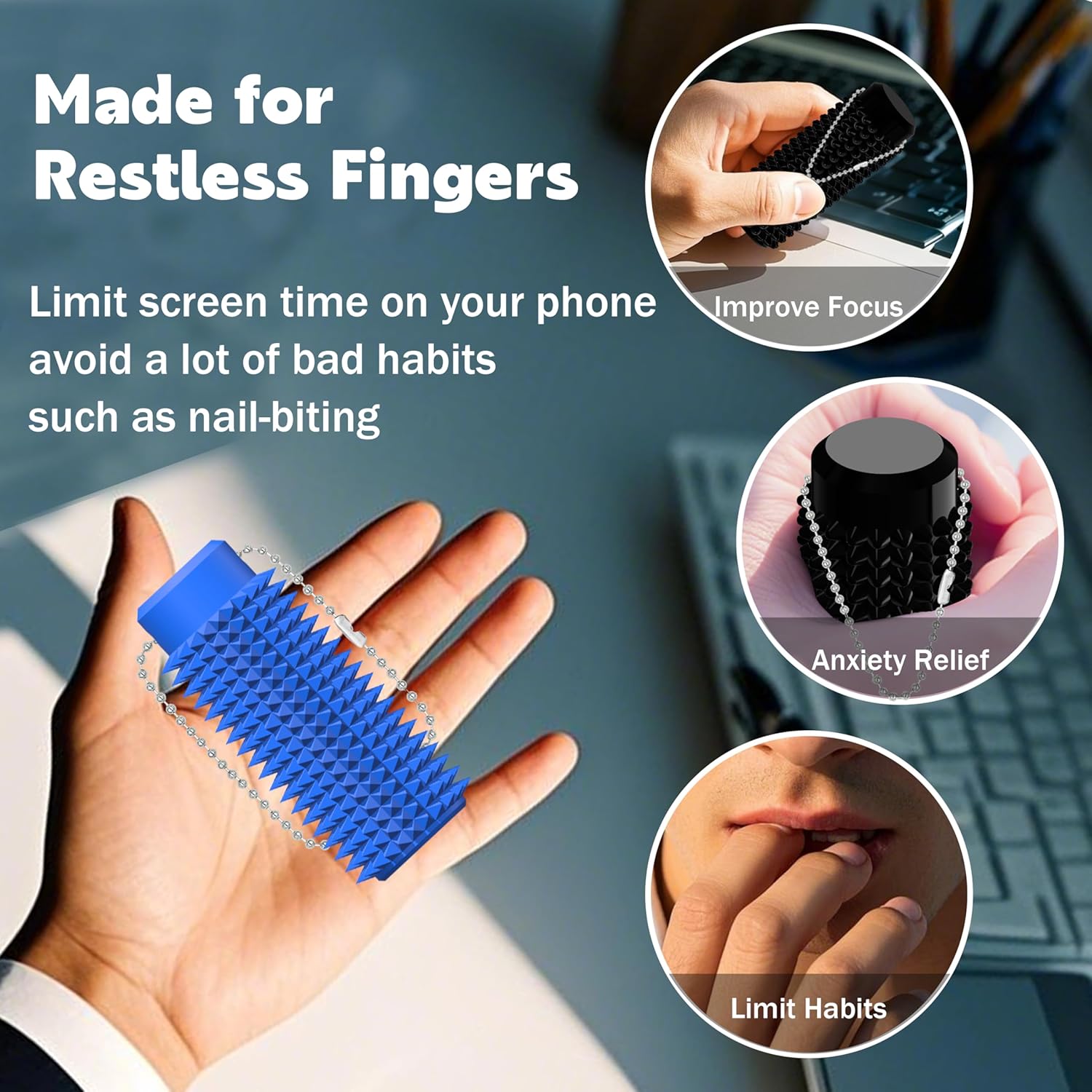 Little Ouchies Fidget - Pocket-Sized Stim Keychain with Spiky Grippie Design, Anxiety & Stress Relief Sensory Toy for Adults, Unique Gifts for Friends & Family (Blue)