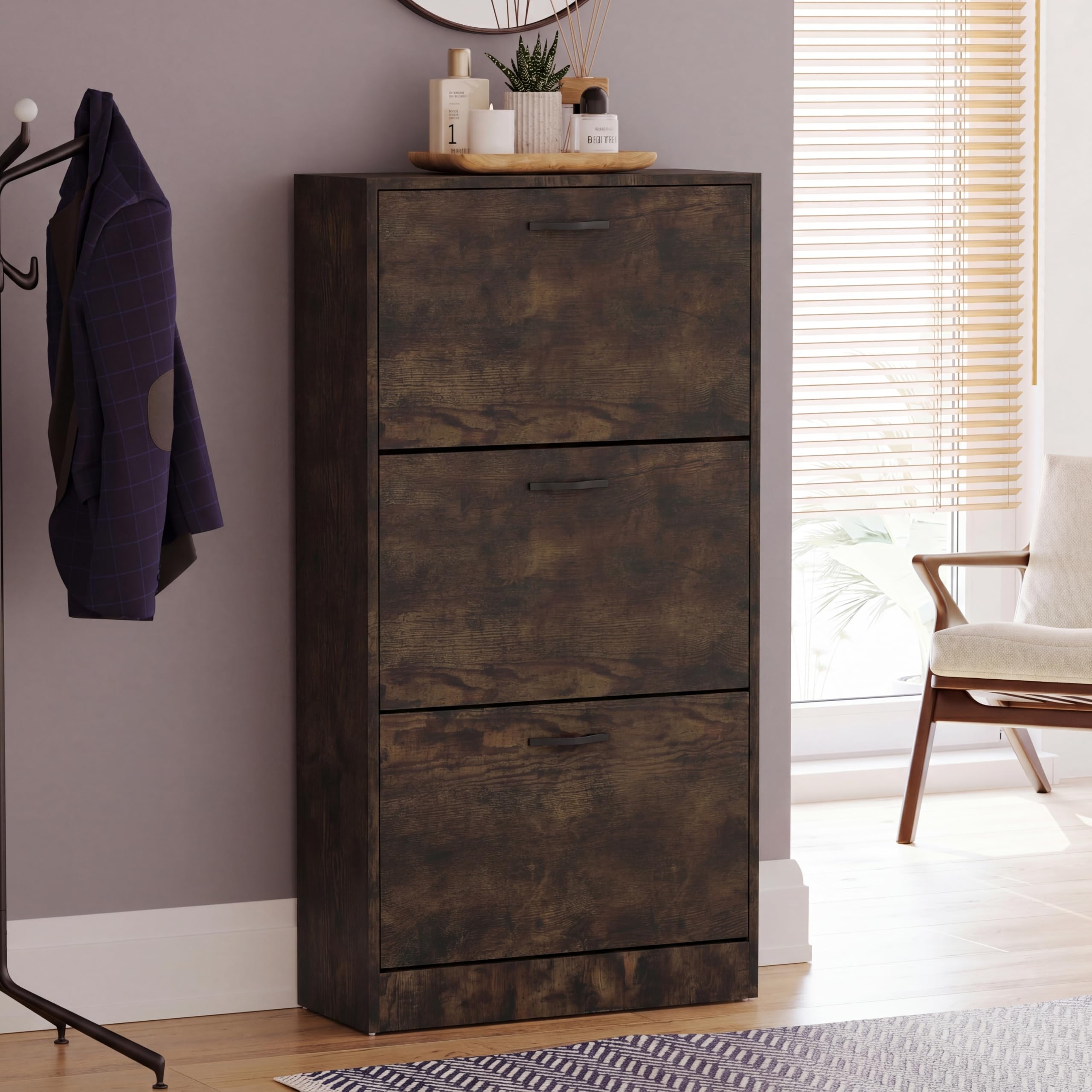 Vida Designs Scarpiera con 3 cassetti, in legno scuro