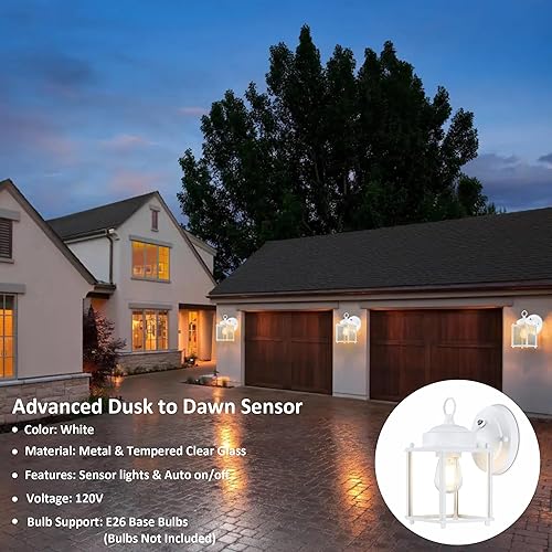 Miniatura 23 de GRUENLICH Farol de pared para exteriores del atardecer al amanecer, lámpara de pared exterior, iluminación exterior de porche con vidrio Negro