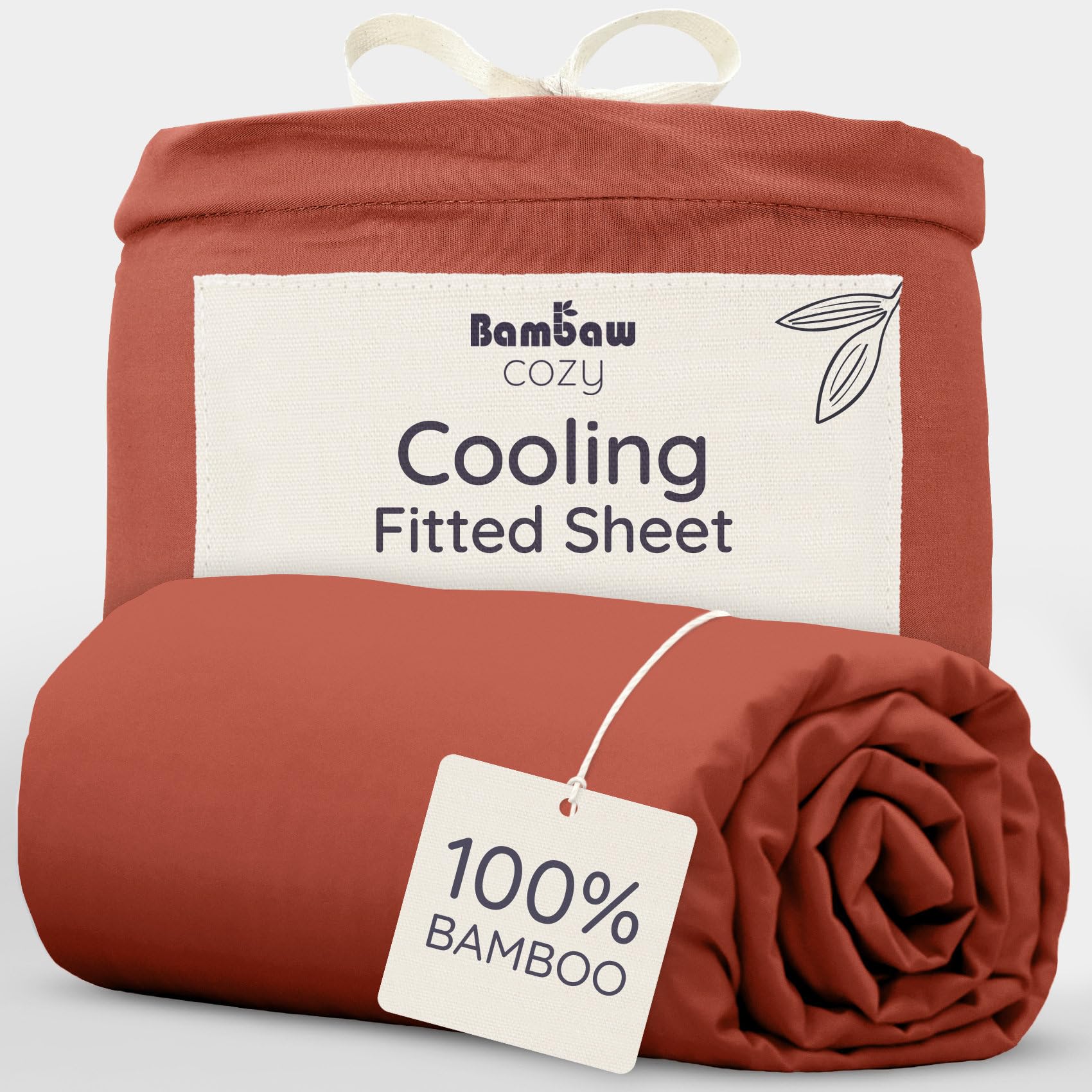 Bambaw Terracotta Bamboo Fitted Sheet Super King Size 180X200 Cm, Deep Pocket 35 Cm, Hotel Luxury Bedding, 100% Bamboo Bed Sheets Super King Size, Hypoallergenic Bedding, Superking Deep Fitted Sheet (Terracotta)