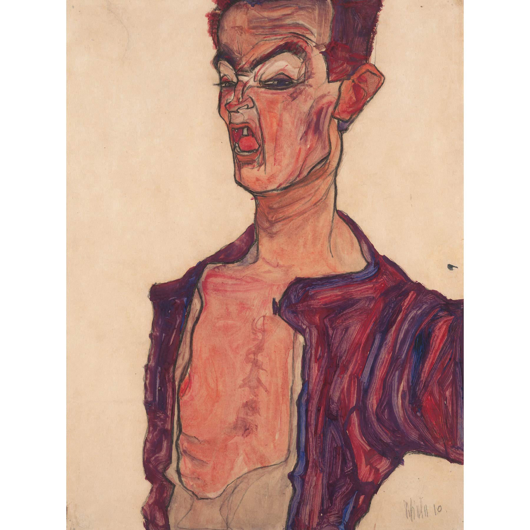 Egon Schiele Self Portrait Grimacing Large Wall Art Print Canvas Premium Poster Mural