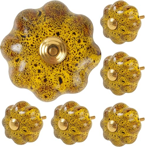 Wildly Chic - Manija de cerámica con estampado de leopardo, pomos de cerámica con forma de calabaza para decoración de puerta para cajones de