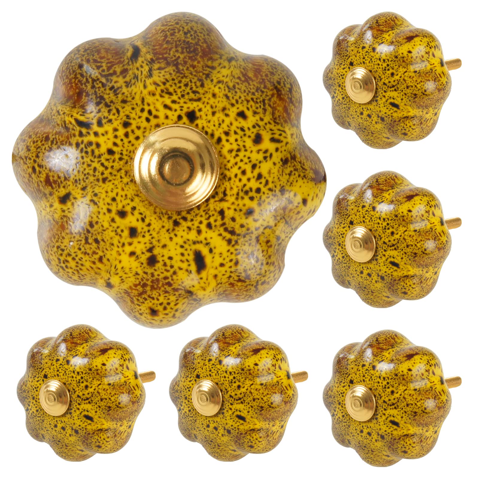 HSEANHM Wildly Chic Leopard Print Ceramic Furniture Handle Ceramic Knobs with Pumpkin Shape for Decor Door Pull Handle for Vintage Cabinet Drawers,