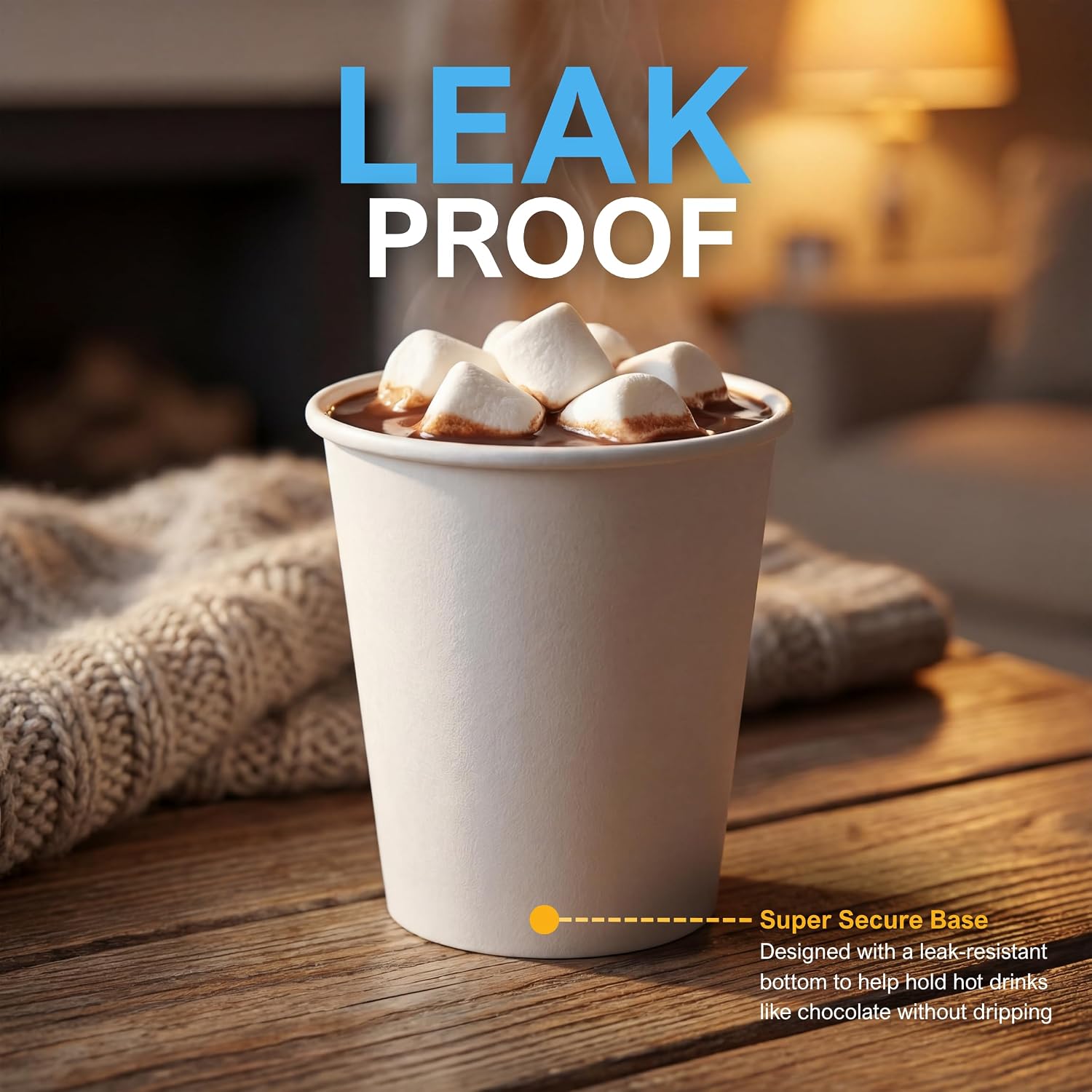 PAMI 8 oz 50 Hot Paper Cups, Disposable Coffee Cups for Hot Drinks, Leak-Resistant, Plain White, Ideal for Office, Home, Events & To-Go Beverage Use
