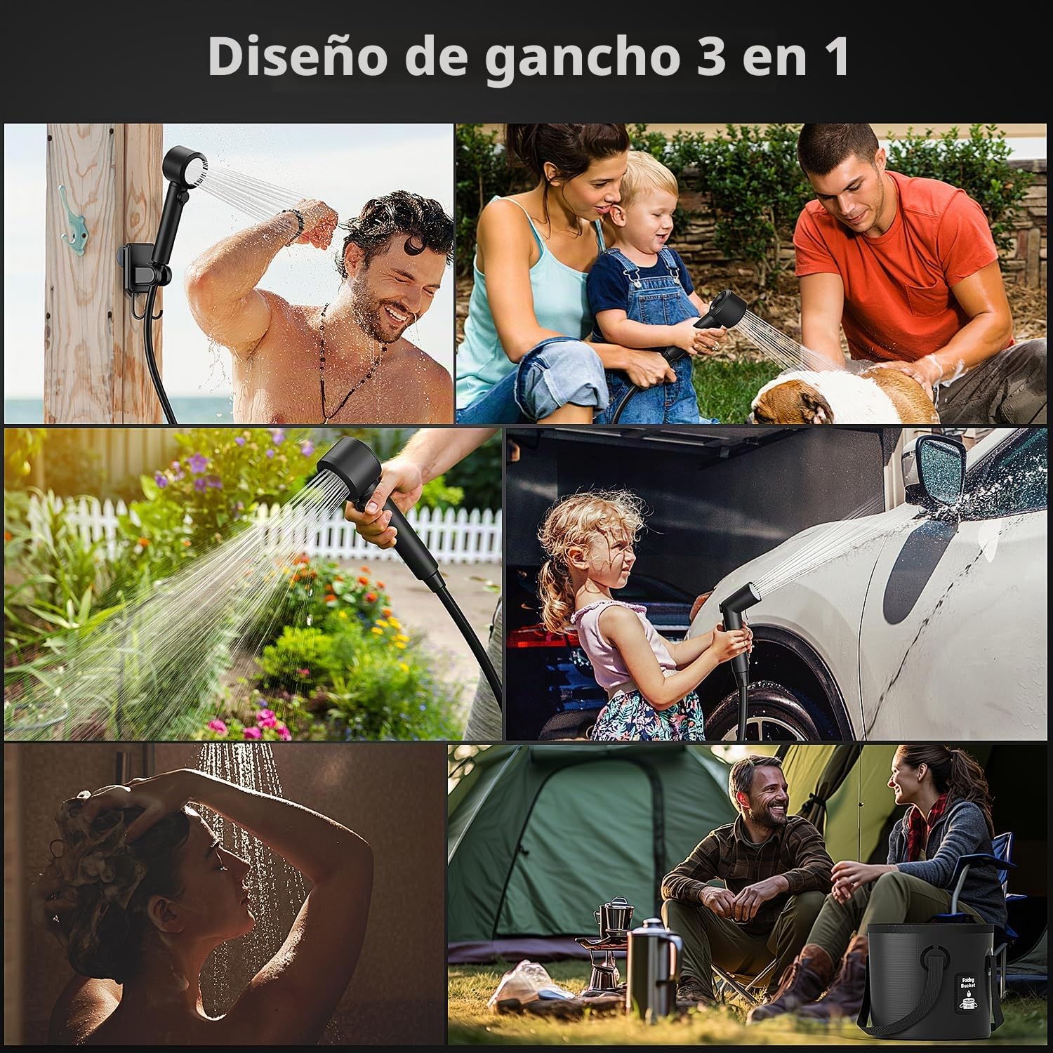Mytrix Ducha de camping portátil, 8000 mAh, bomba de ducha de camping con indicador de temperatura, cubo plegable de 5 galones (negro)
