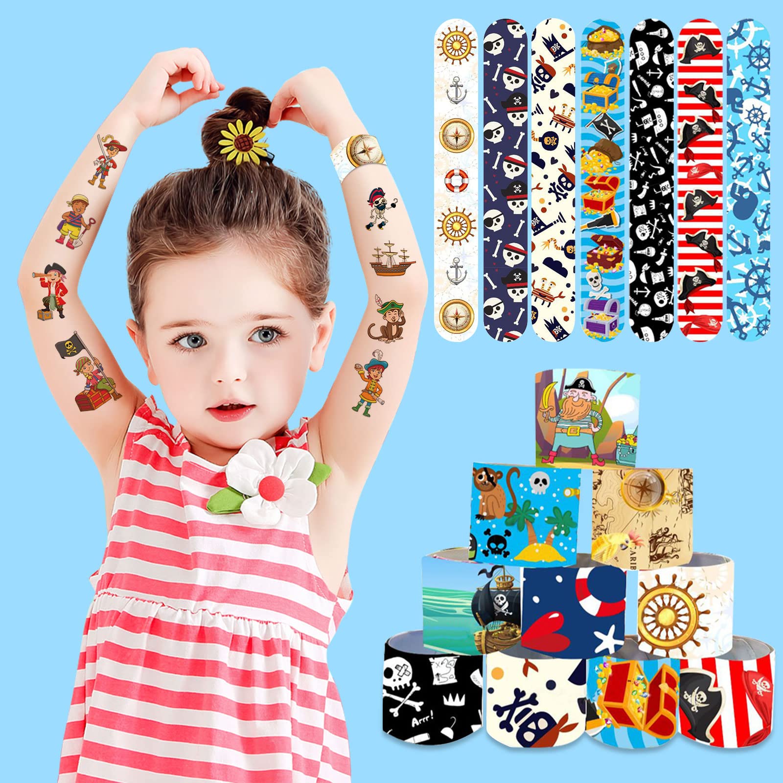 Lot de 22 accessoires de pirate - Bracelets de tatouage pour anniversaire enfant