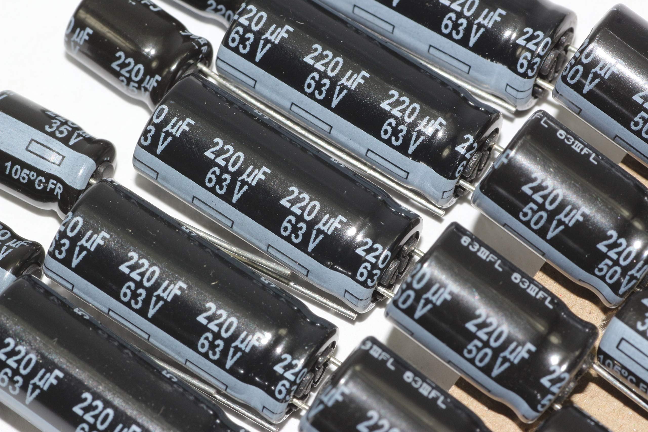 5 X Panasonic Low ESR 220uf 50V 105 Degrees FR Range Electrolytic Capacitors. Diameter x Height x Lead Spacing x Lead Diameter (mm) : 10.0mm x 16.0mm x 5.0mm x 0.6mm. ESR@100kHz: 0.030Ω. Endurance @ 105 Degrees Centigrade: 8000 Hours. Manufacturers Part Number: EEUFR1H221