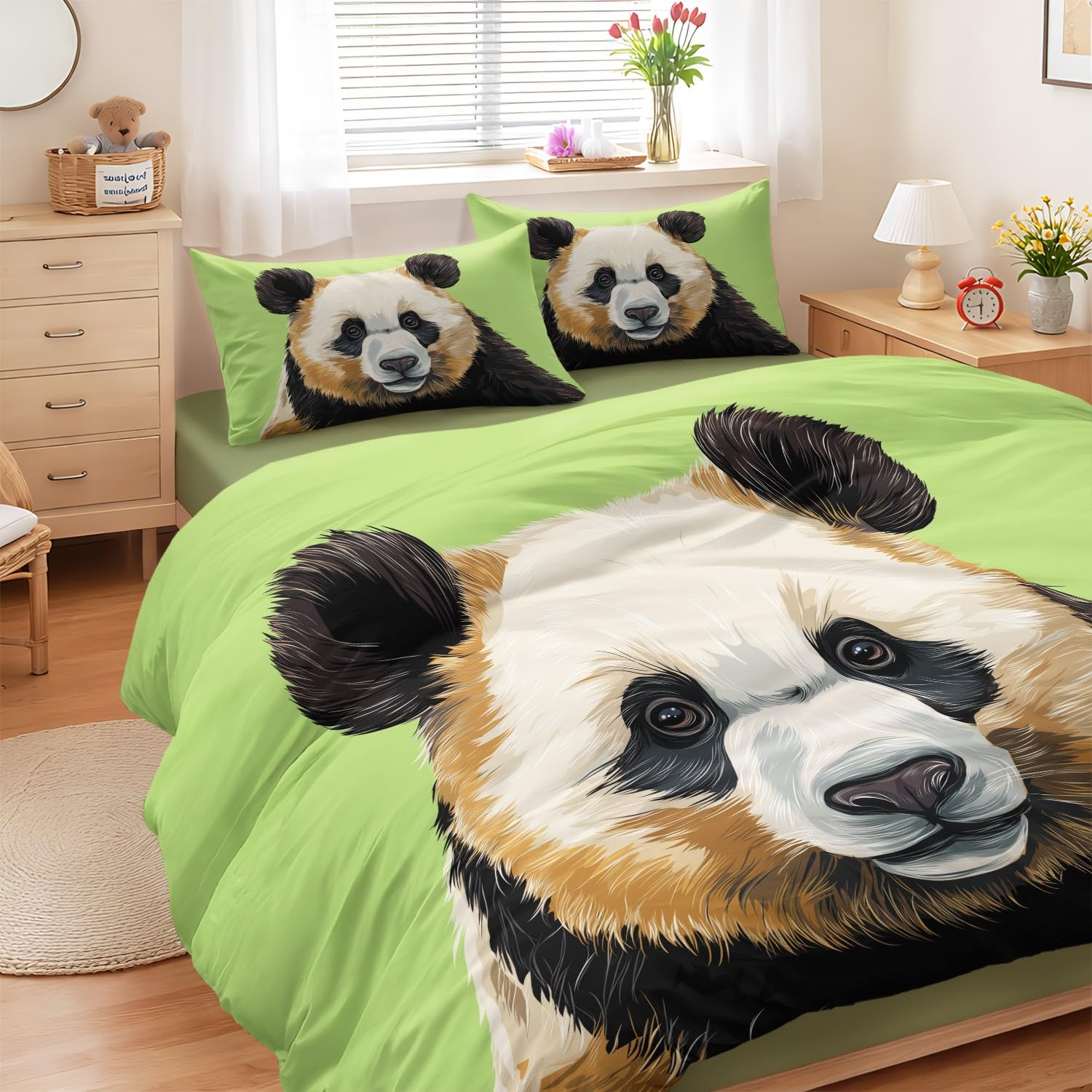 Housse de couette panda 140x200 cm avec drap-housse pour lit enfant
