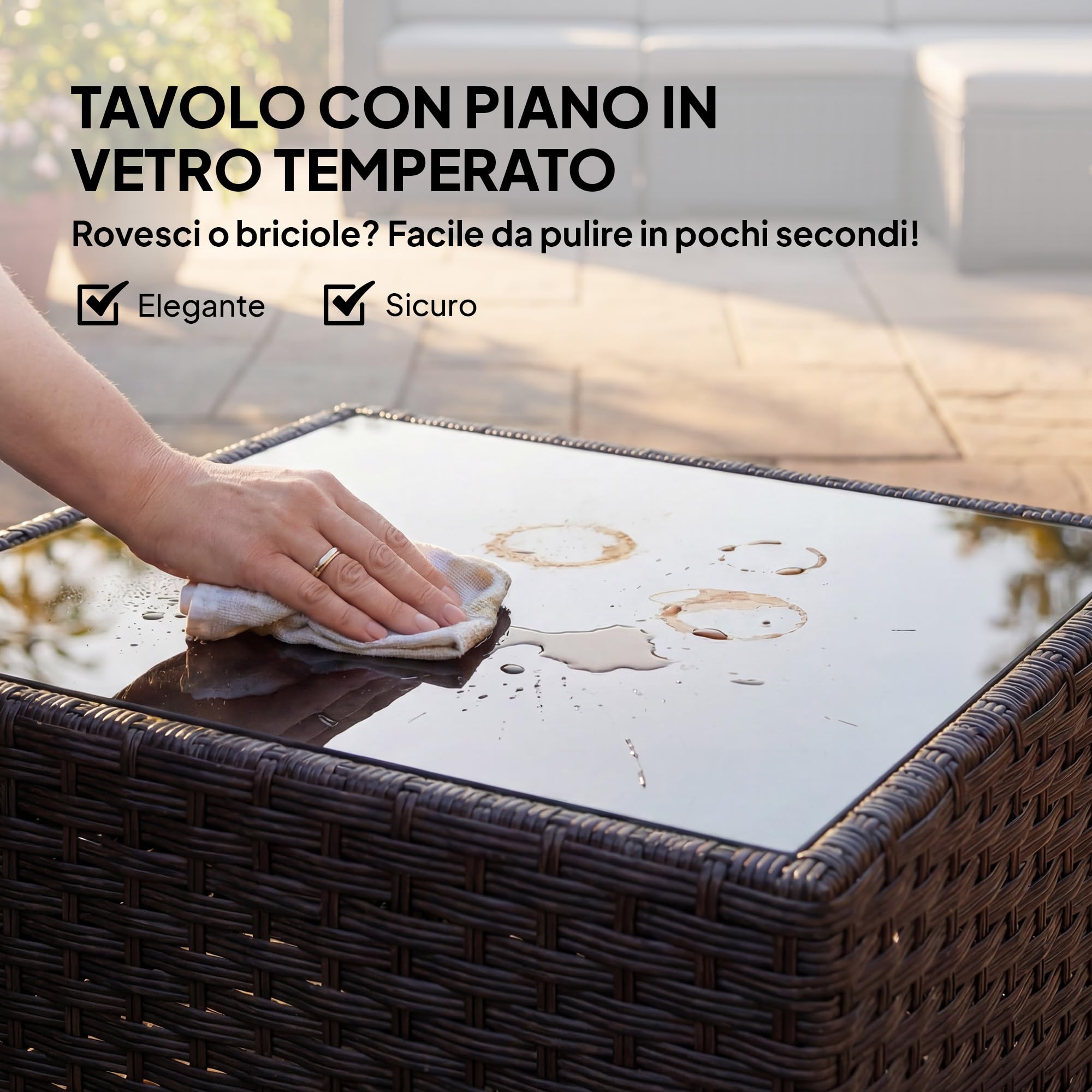 Outsunny Set Salotto da Giardino in Rattan 5 Pezzi, Set di Mobili da Giardino ad L con 3 Sedie Singole, Poggiapiedi, Tavolino in Vetro Temperato, Cuscini, Salottino da Esterno Patio, Grigio/Nero