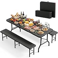 JUMMICO 3 Tavolo Giardino e Sedie da Esterno Set Birreria Pieghevole(Tavolo + 2 Panche)