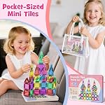 WMXDU Mini Magnetic Tiles with Iron Box, 42PCS Travel Size Magnet Building Blocks Toy Set, Protable Construction Block Toys Educational Learning Sensory Toys for 3+ Year Old Boys Girls Birthday Gift