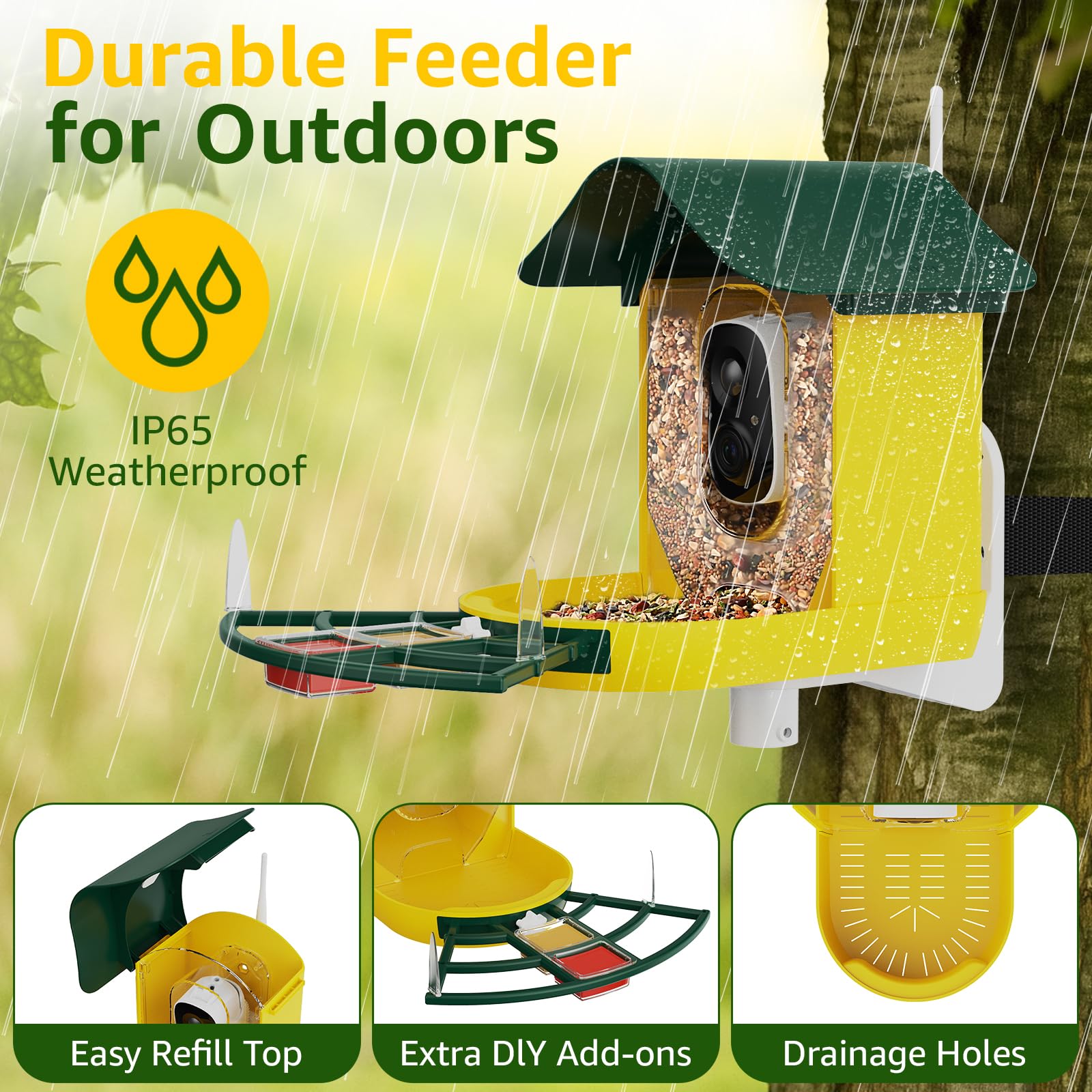 Smart Comedero Para Pájaros Con Cámara 1080P - Panel Solar Y Reconocimiento  AI Bird Feeder, image size:1600x1600