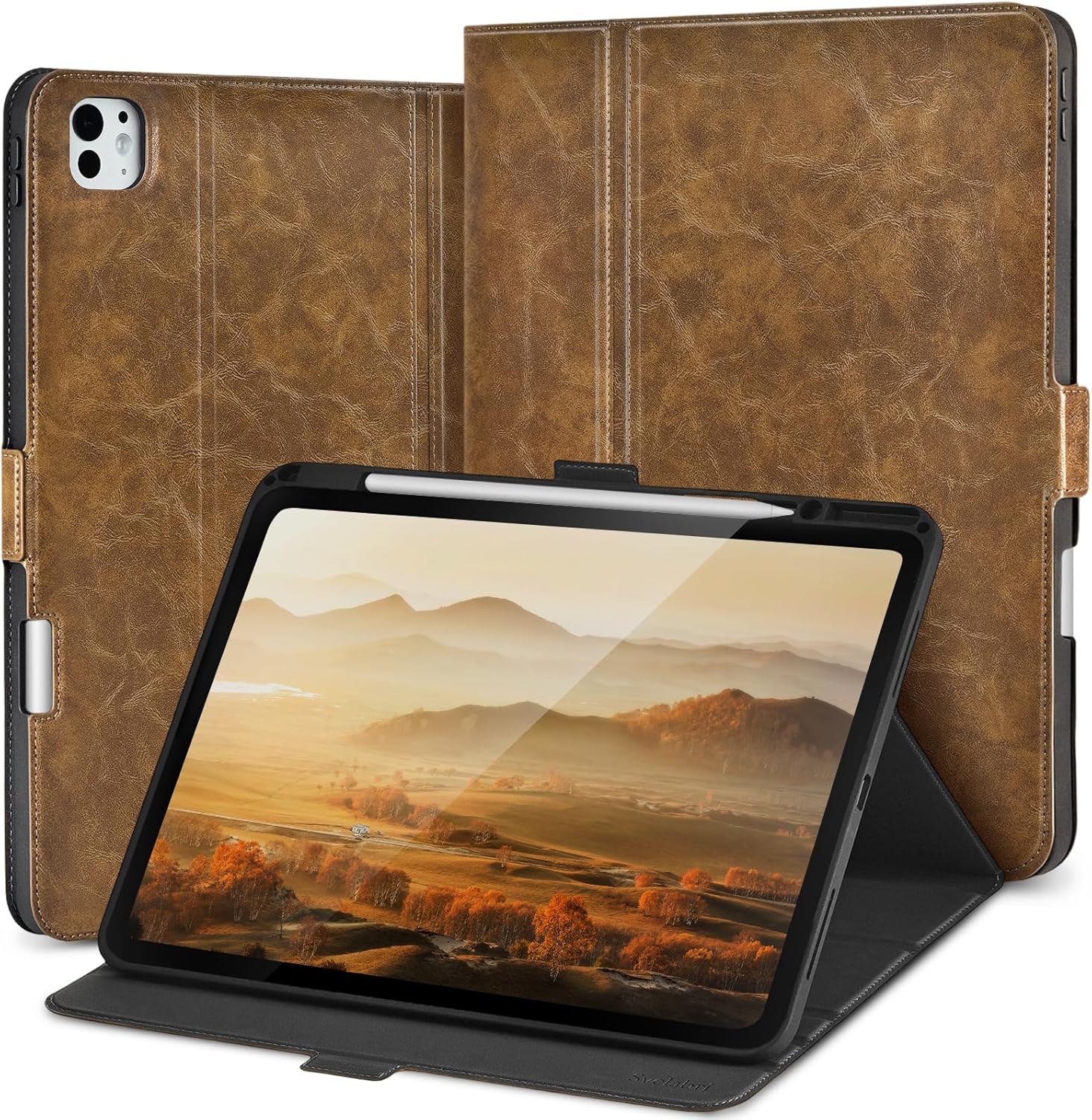 Slim Case for iPad Pro 13 Inch M5/M4 (2025/2024) A3360/A3361/A2925/A2926 with Pencil Holder,Lightweight Cover,Magnetic Closure,Multi Angle Stand,Typing Angle,Auto Sleep/Wake,Dark Brown