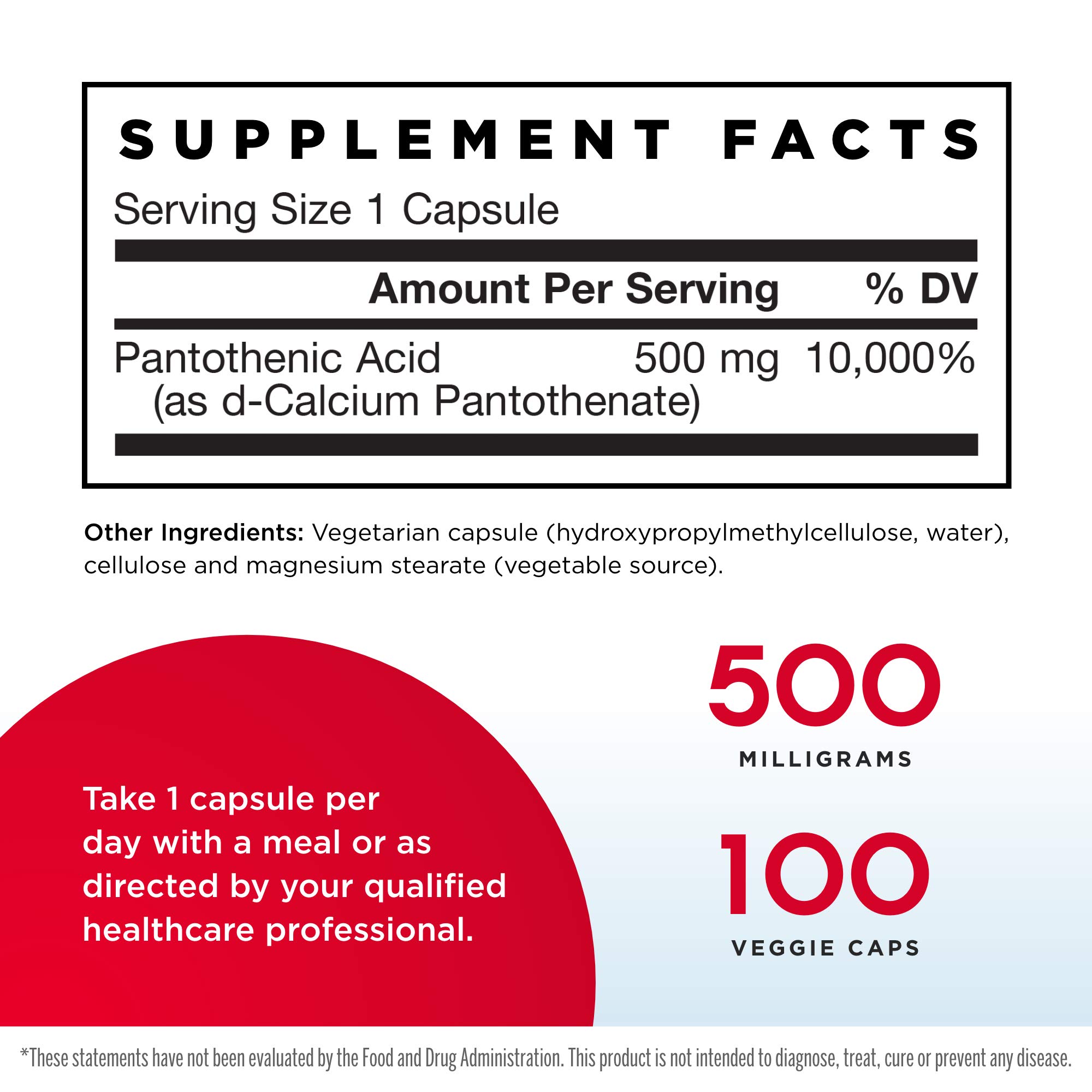 ビタミンB5 パントテン酸 カルシウム 500mg 100粒 約3ヶ月分 Jarrow Formulas Pantothenic Acid 【送料無料（一部地域を除く）】