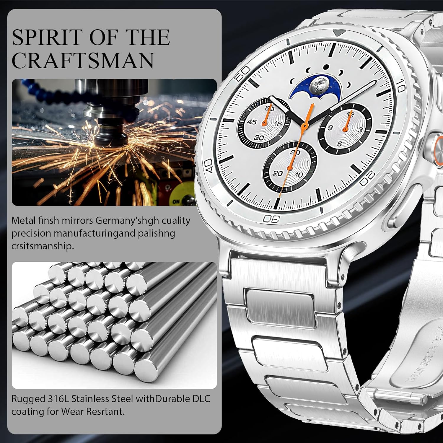 KOREDA Metal Band for Samsung Galaxy Watch 8 Classic 46mm/Galaxy Watch 8 40mm 44mm Bands, No Gap Solid Stainless Steel Business Metal Strap for Galaxy Watch 8 Men Women