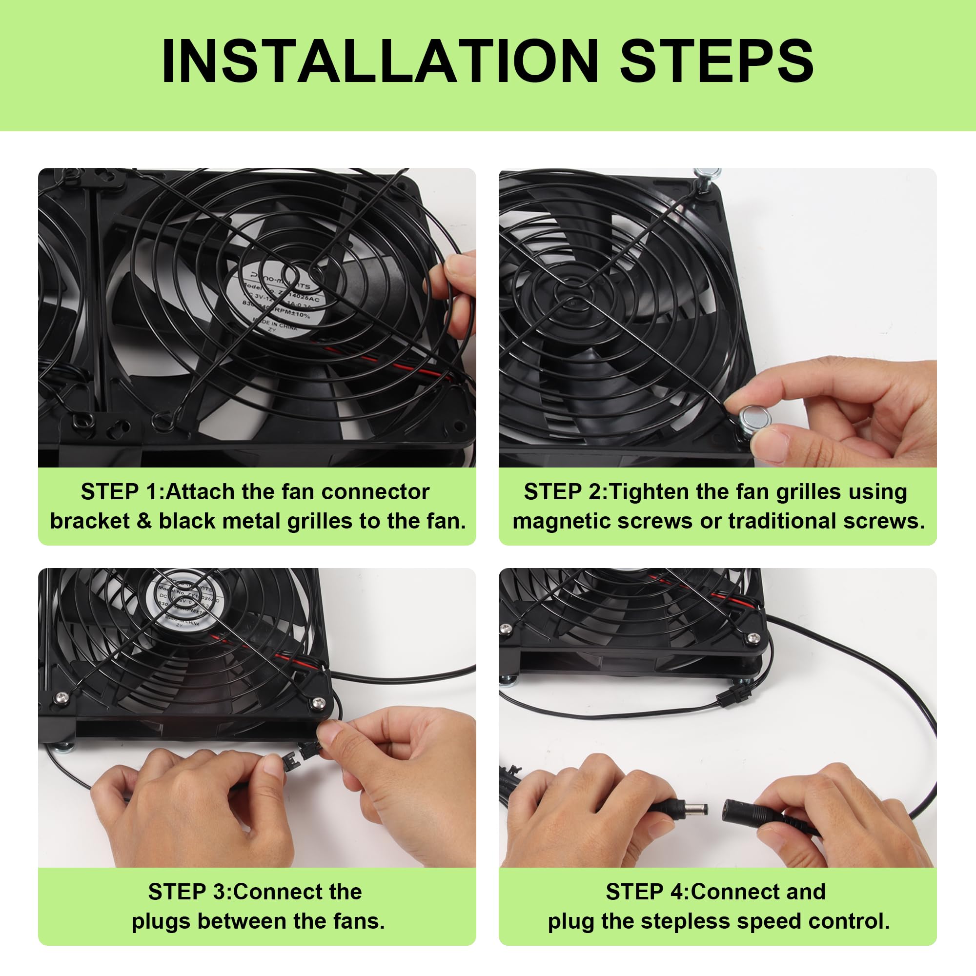 Ventilateur de refroidissement pour ordinateur avec vis magnétiques et vitesse réglable - Flexible pour armoire, serveur, plate-forme minière, poulailler et plus encore - 140 mm x 25 mm