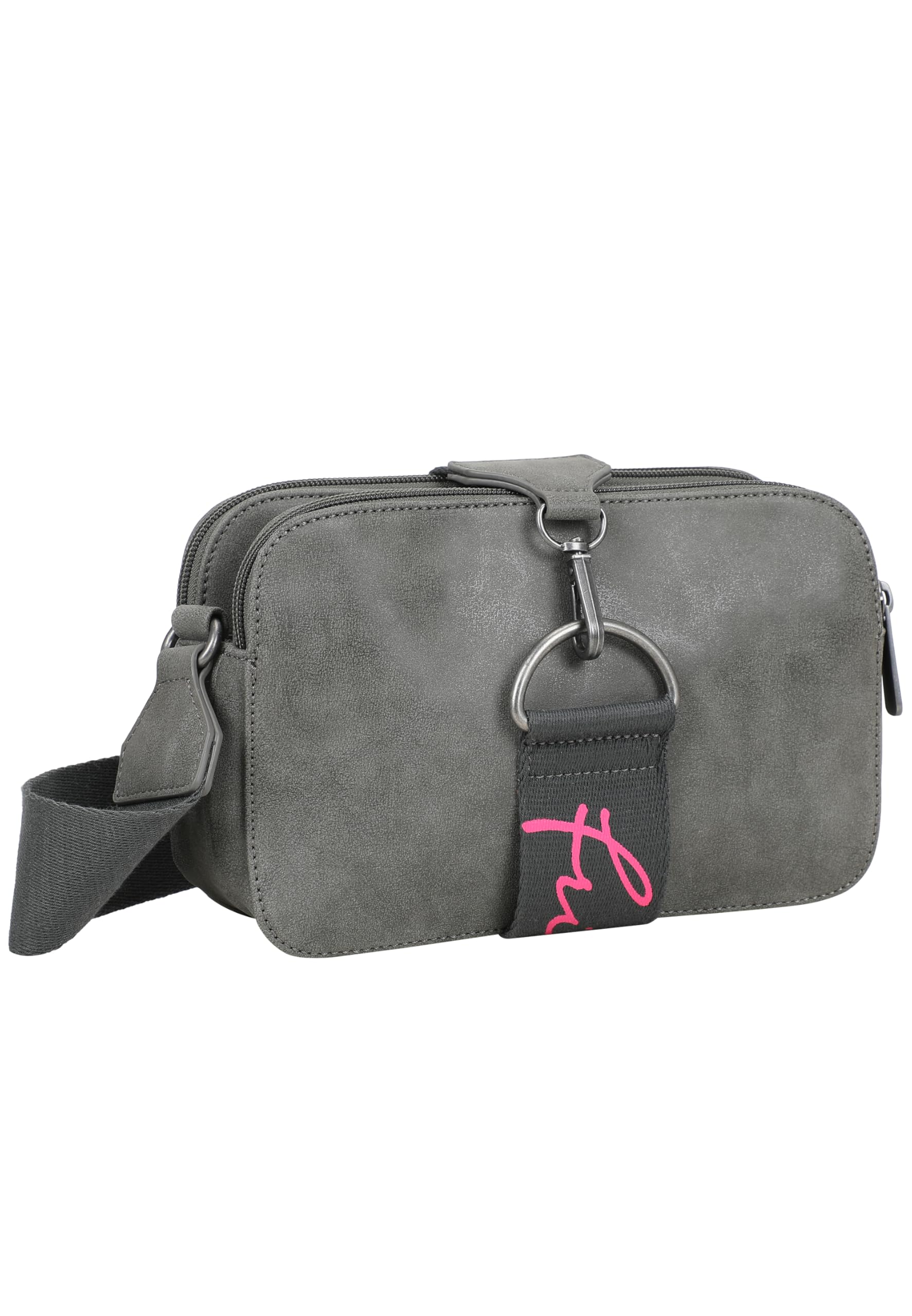 Fritzi Jumy Cross Umhängetasche Kunstleder Damen Crossbody Handtasche Festival City vegan Reissverschluss 14,5 x 22 x 7 cm – Anthrazit, Grün, Hellgrau