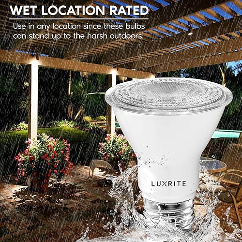 Miniatura 8 de LUXRITE Paquete de 4 bombillas LED PAR20, equivalente a 50 W, blanco cálido de 2700 K, bombilla LED regulable, para interiores y exteriores, 7 W