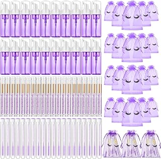 Zhehao 80 Pcs Lash Shampoo Bottle Brushes Kit 20 Foam Pump Dispensers 20 Lash Shampoo Brushes 20 Eyelash Aftercare Bag 20 Cleaning Pipes, Eyelash Extension Supplies(Purple)