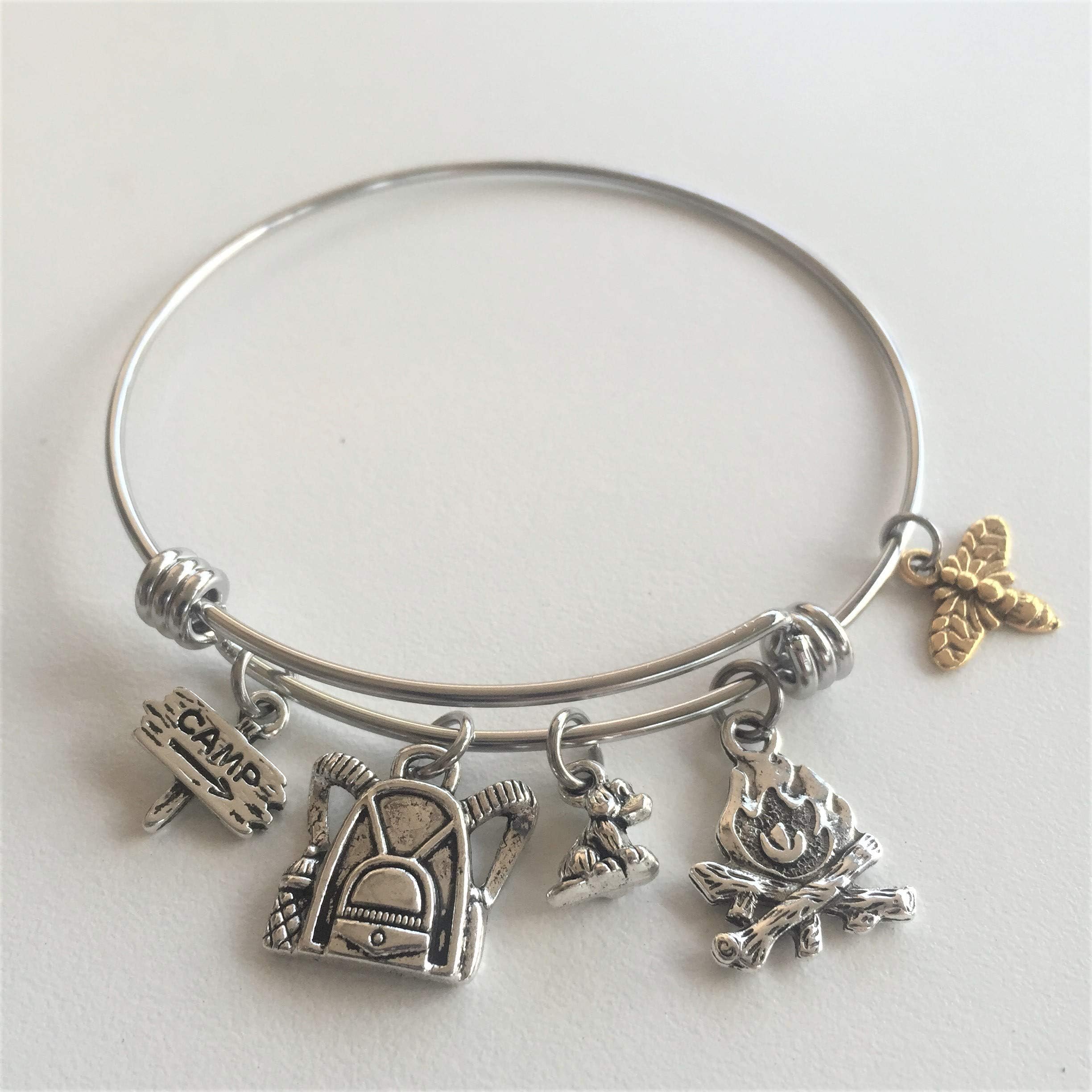 Personalized Camping Adventure Travel Charm Bracelet Gift for Hiker and Backpacking You Choose All Charms