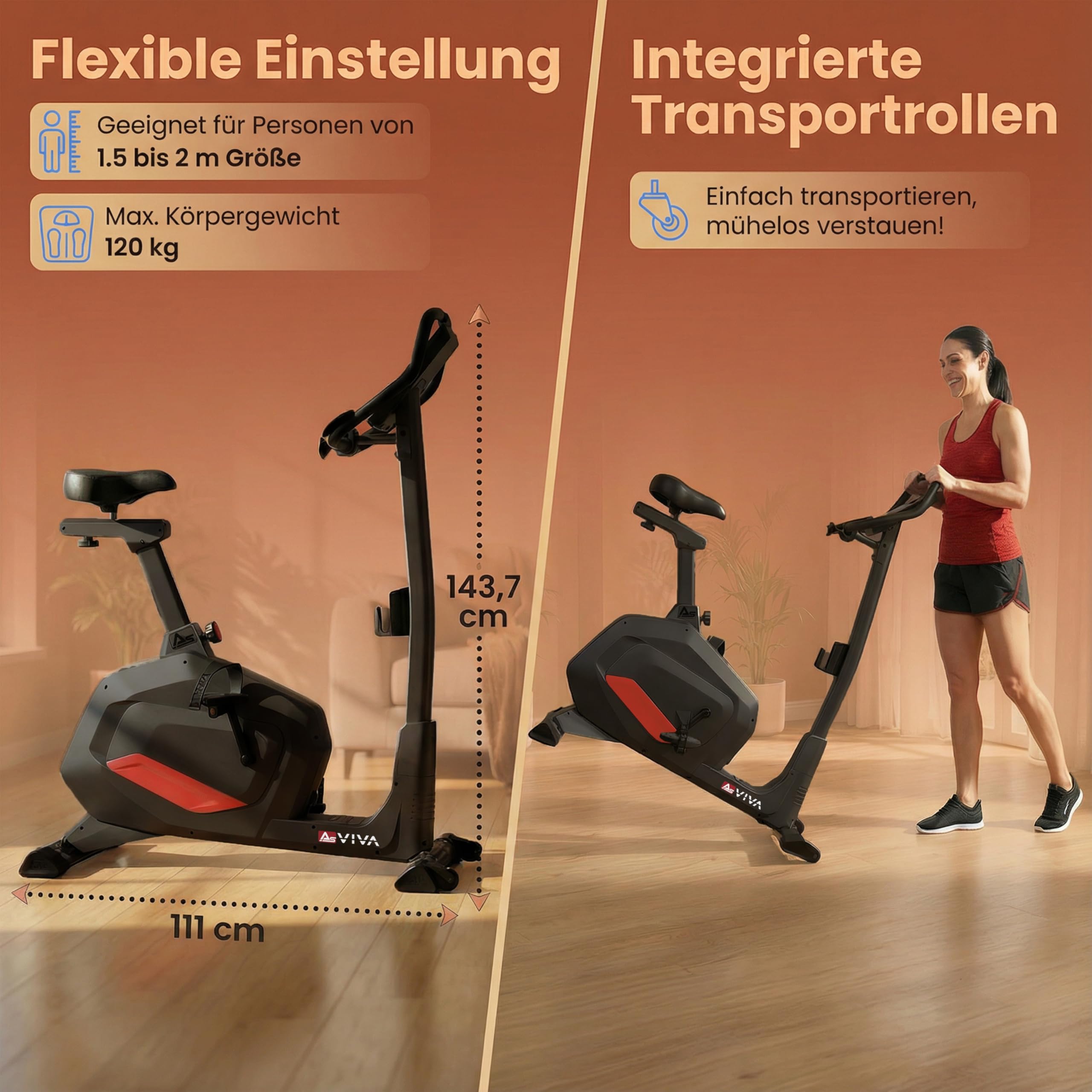AsVIVA H22 Heimtrainer Ergometer - leiser Fahrrad Heimtrainer mit Riemenantrieb und automatischer Widerstandsanpassung - Fitness Apps kompatibel