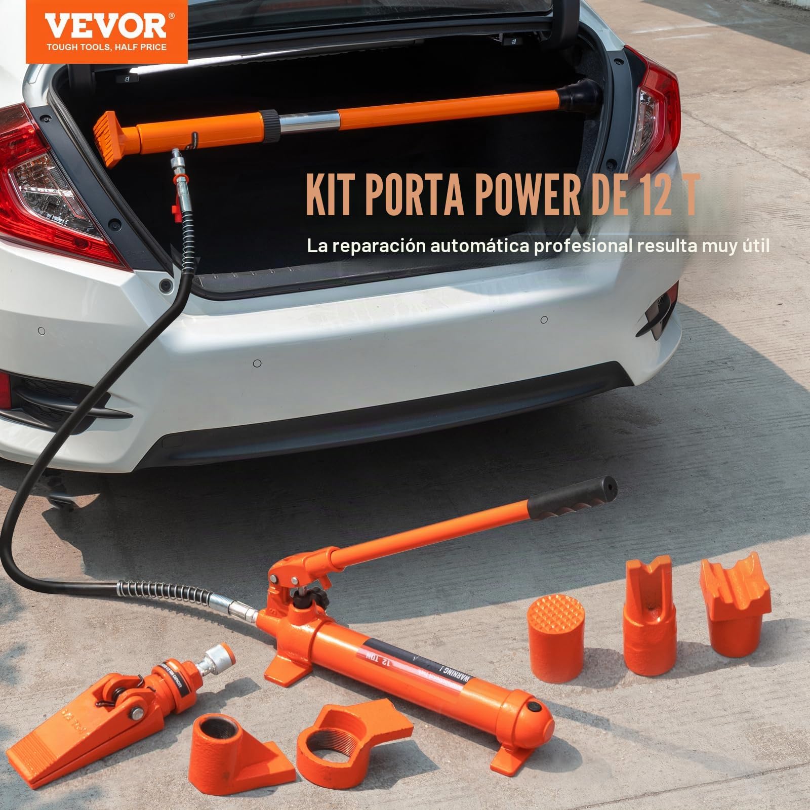 VEVOR Kit de Cilindro Hidráulico 12 T Gato Portátil con Manguera 1,4 m