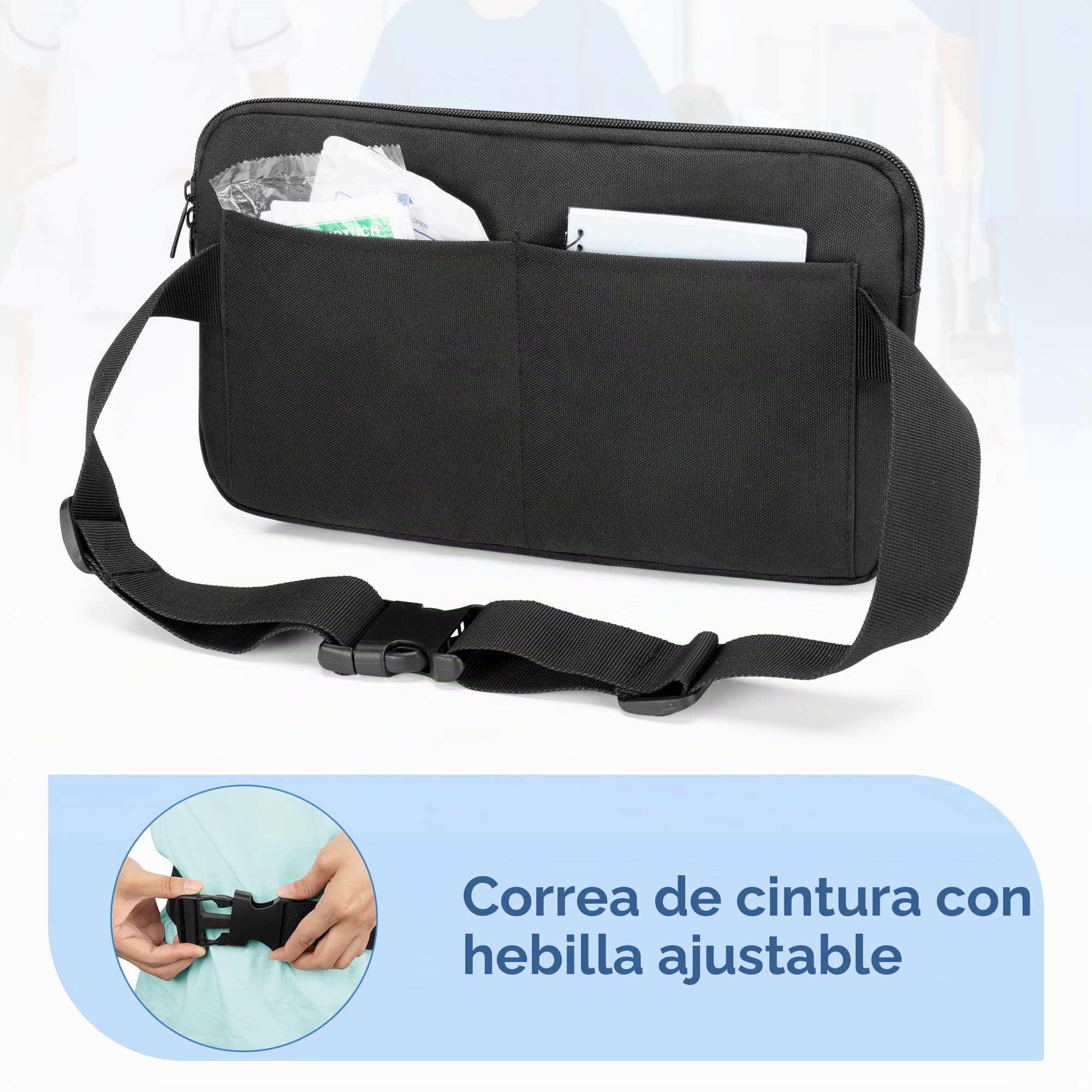 Trunab Riñonera Enfermera Multifuncional con 12 Bolsillos para Estetoscopio, Soporte para Cinta, Cinturón Ajustable, Bolsa Organizadora Médica para Enfermera y Estudiante de Enfermería, Negro