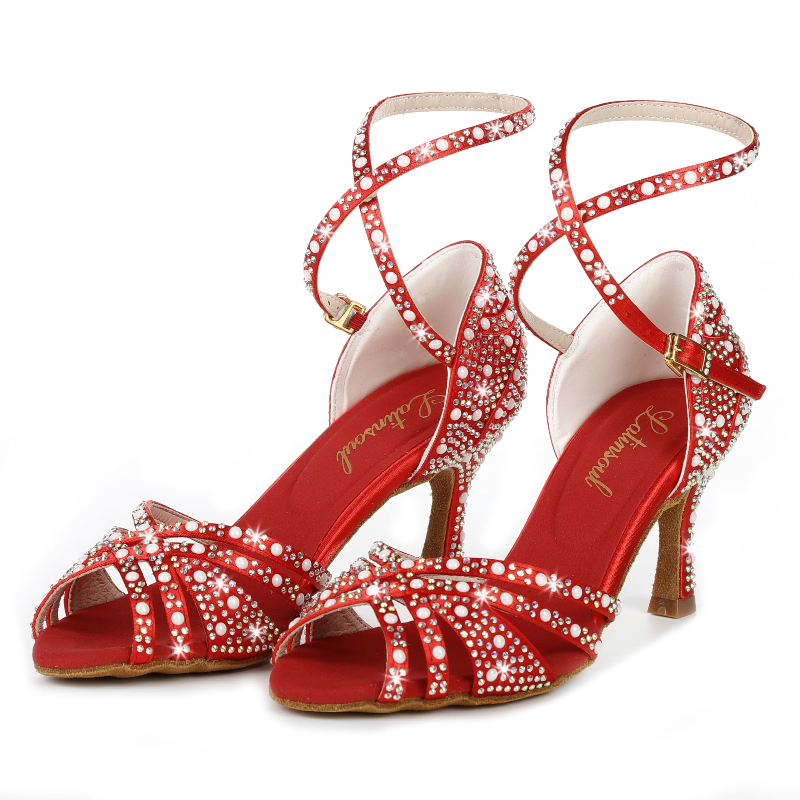 Latinsoul Y205-36 Scarpe da Ballo Latino da Donna con Tacco Alto e Strass Design Elegante con Cinturino Regolabile Scarpe comode per Ballo da Sala e Salsa