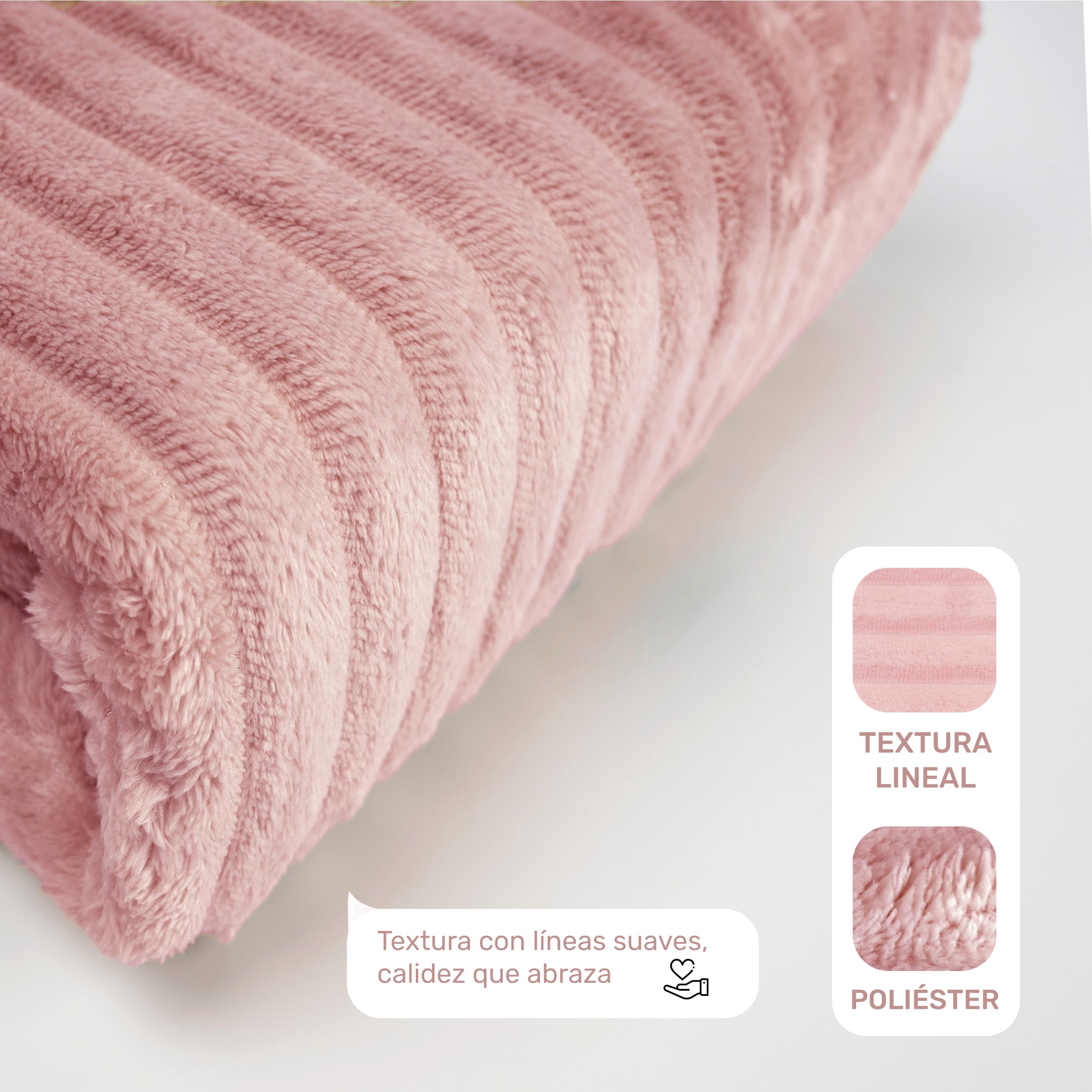 Manta Borreguito Reversible 220 x 240 cm – Sherpa de Franela Suave y Cálida con Diseño a Rayas, Manta Gruesa y Transpirable para Invierno (Rosa Palo)