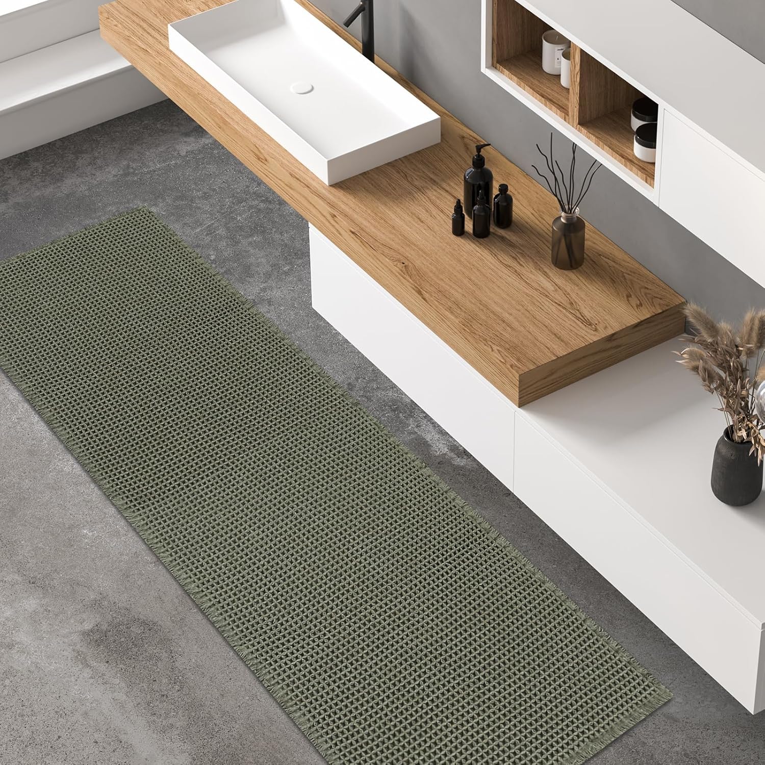 Waffle Bath Mat,Washable Non Slip Bathroom Runner Rugs,Super Absorben Machine Washable 24"x72" Bath Rug Dark Green 24"x72" Dark Green