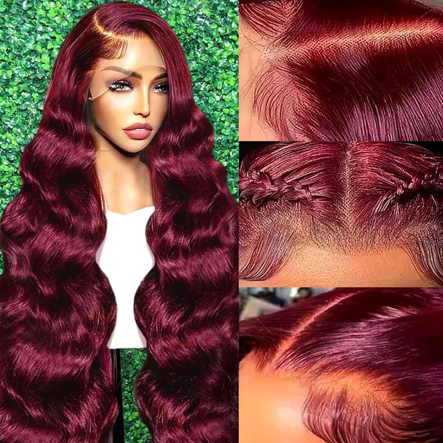 A8 Burgundy Wig Human Hair 99j 13x6 HD Lace Front Wigs Human Hair Pre Plucked 30 Inch Body Wave Red human hair Wig 10A 200 Density Glueless Frontal Wigs with Baby hair for Women