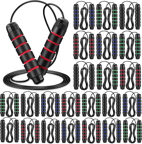 HyDren 24 cuerdas de saltar para fitness con rodamientos de bolas, cuerda de saltar ajustable a granel con asas de espuma para hombres, mujeres y