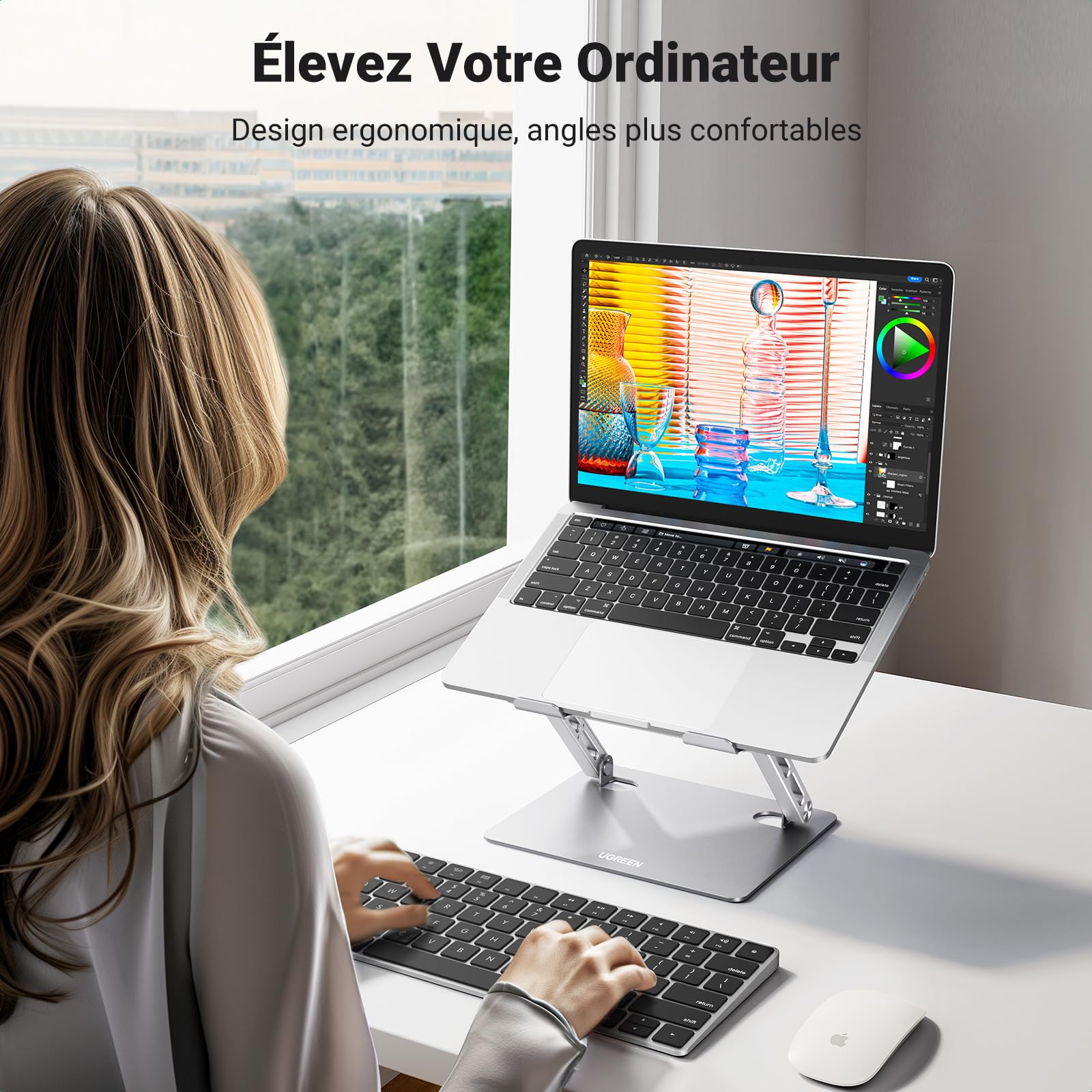 UGREEN Support Ordinateur Portable Réglable Pliable Repose Bureau Ergonomique Refroidissement Ventilé Laptop Stand 10 à 17,3 Pouces Compatible avec MacBook Air Pro HP Dell Acer