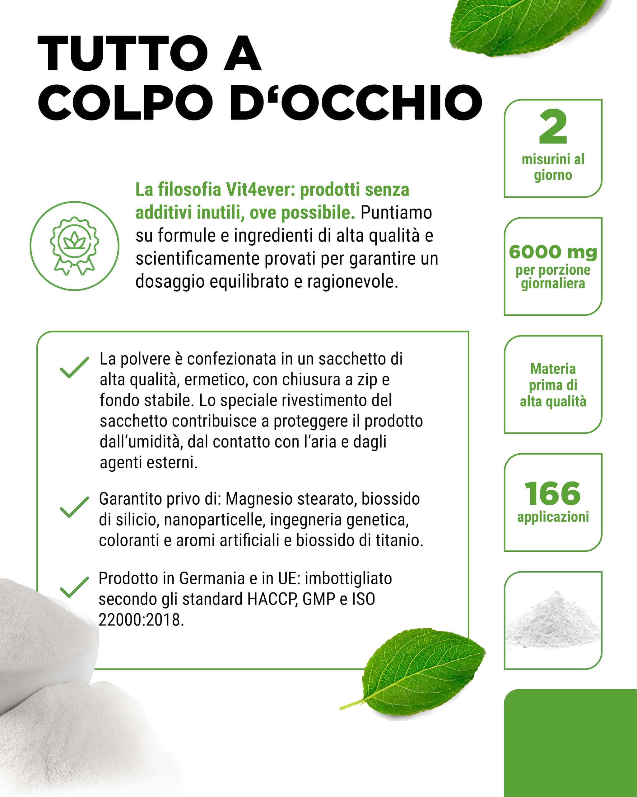 vit4ever Polvere di L-glutammina - 1000 g / 1 kg - Polvere di amminoacidi ultrapura, extra ad alto dosaggio - 100% vegana - Prodotta tramite fermentazione vegetale