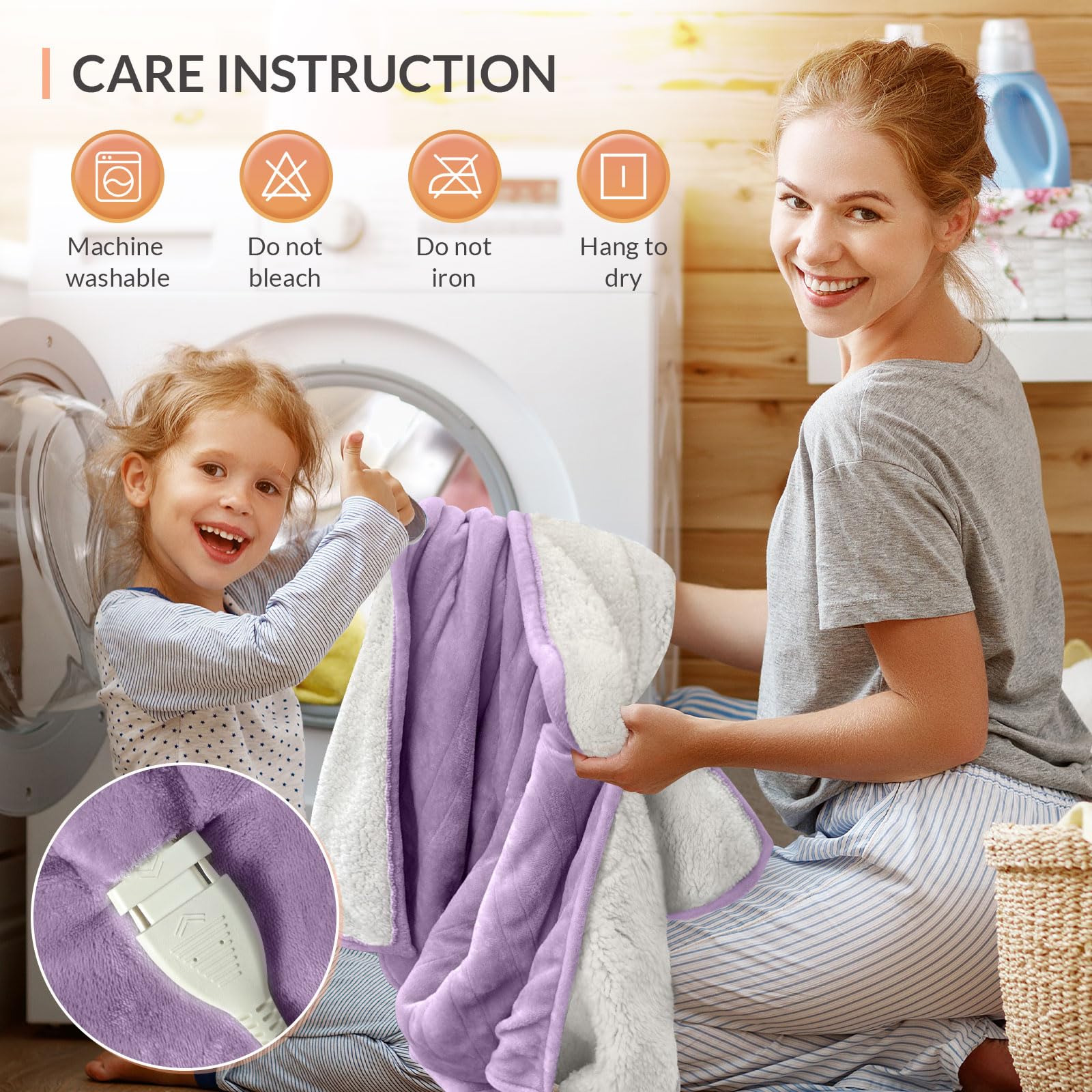 HOMLYNS Coperta riscaldata, 9 impostazioni di calore, timer 10 ore, viola | 200 × 150 cm, certificato UKCA, morbida flanella sherpa, costruita per divano, letto e ufficio, corda da 220 cm