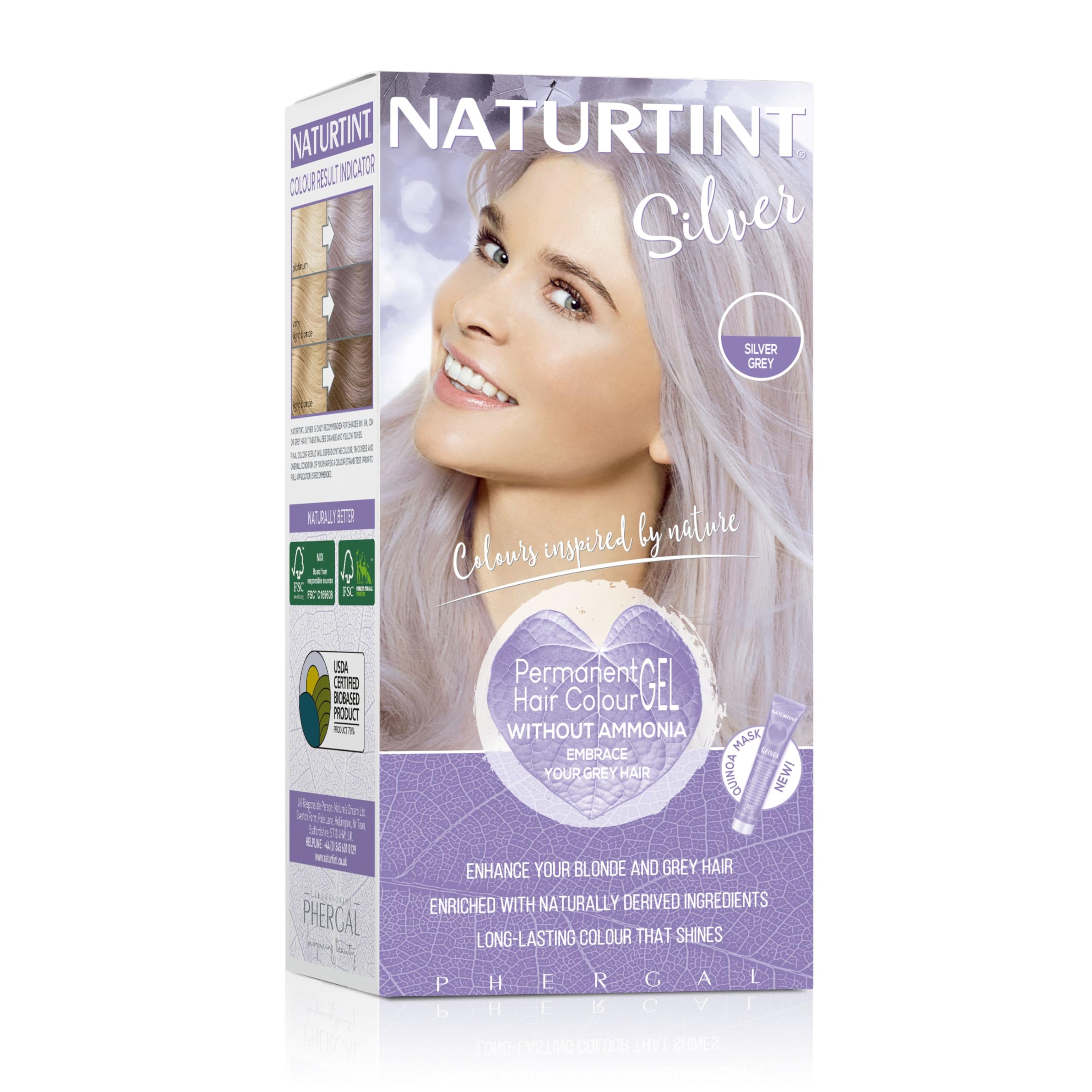 Naturtint Permanent Hair Colour Gel Silver Grey, Plant Enriched, Biobased, Ammonia Free, Long Lasting Grey Coverage and Radiant Colour, Nourishment and Protection