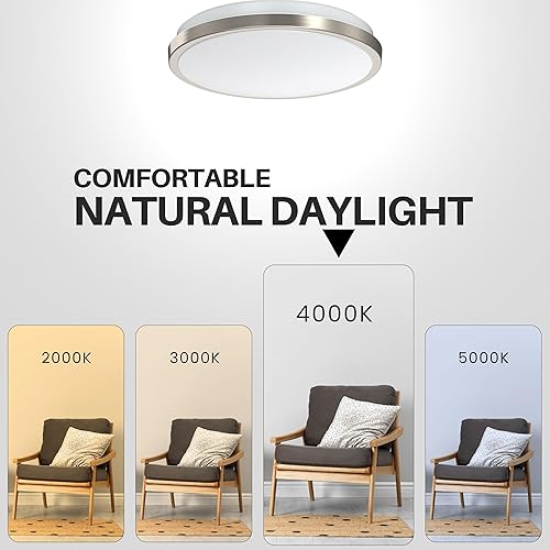 Miniatura 3 de DYMOND Lámpara de techo LED de montaje al ras de 10 pulgadas, lámpara de techo regulable para baño, cocina, cuarto de lavandería (luz natural de día