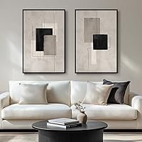 Cuspin Set of 2 Large 24x36 Framed Neutral Abstract Wall Art - Black Beige Minimalist Canvas Prints for Living Room Office Hallway Decor