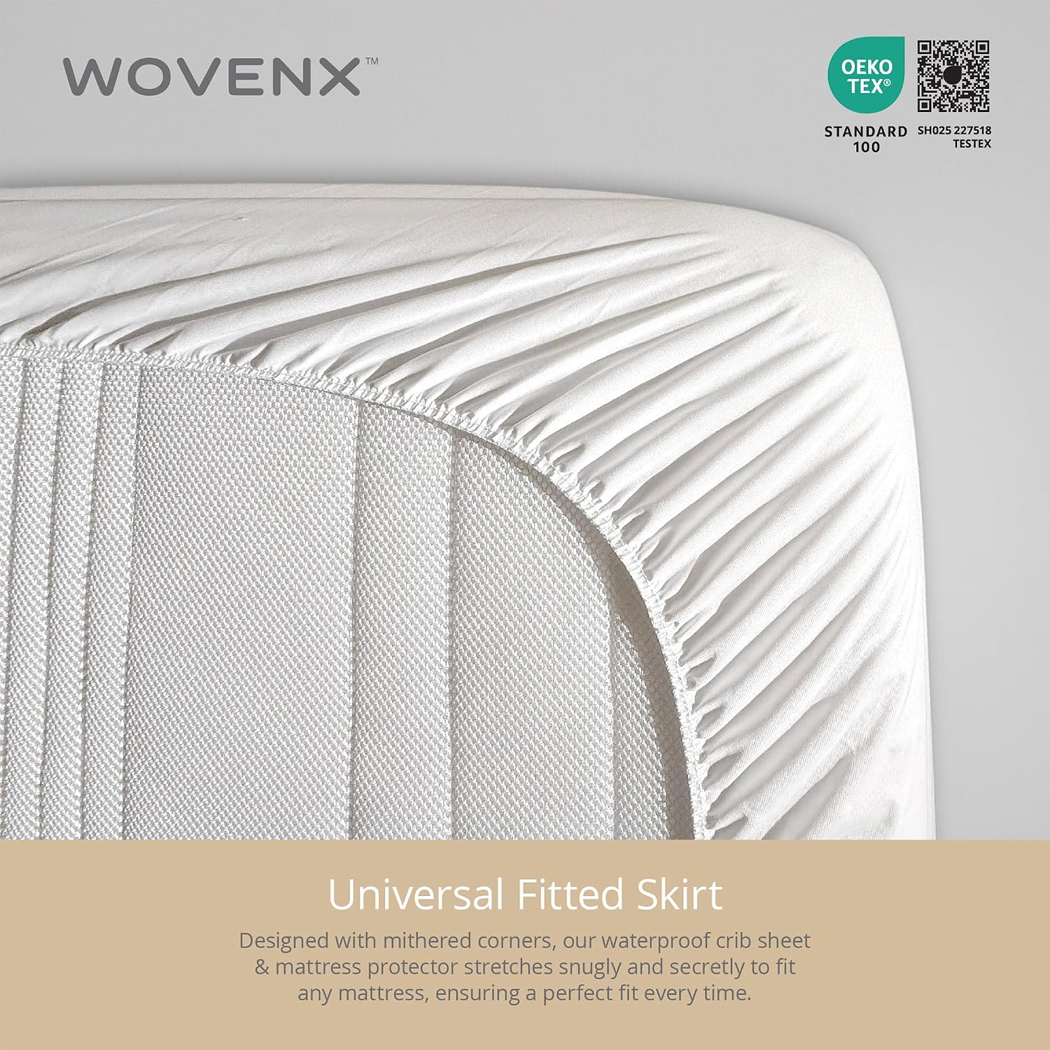 Organic All in One Crib Sheet and Mattress Protector - Waterproof Protectors - Reusable Washable – Fits Cribs – 52”x28”- with 9” Skirt White