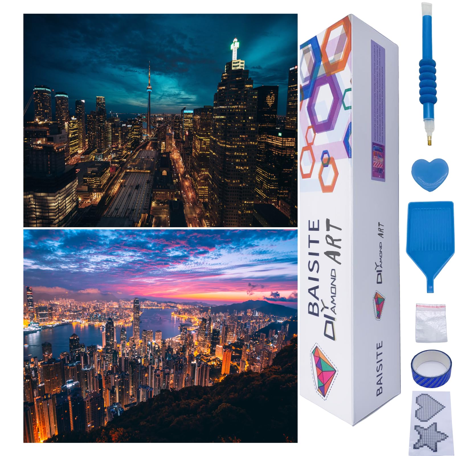 baisite diamond art kits for adults beginners,2 pack round 5d paint with diamonds pictures full drill cross stitch home wall decor diy crafts kits(12x16 inches) bstdpk851-852