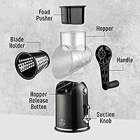 Vista 8 de Zulay Kitchen Rotary Cheese Grater 5 Blade Cheese Shredder - Manual Hand Crank Cheese Grater With Reinforced Suction & 5 Interchangeable Drums
