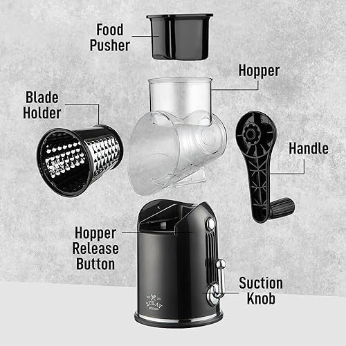 Miniatura 8 de Zulay Kitchen Rotary Cheese Grater 5 Blade Cheese Shredder - Manual Hand Crank Cheese Grater With Reinforced Suction & 5 Interchangeable Drums -