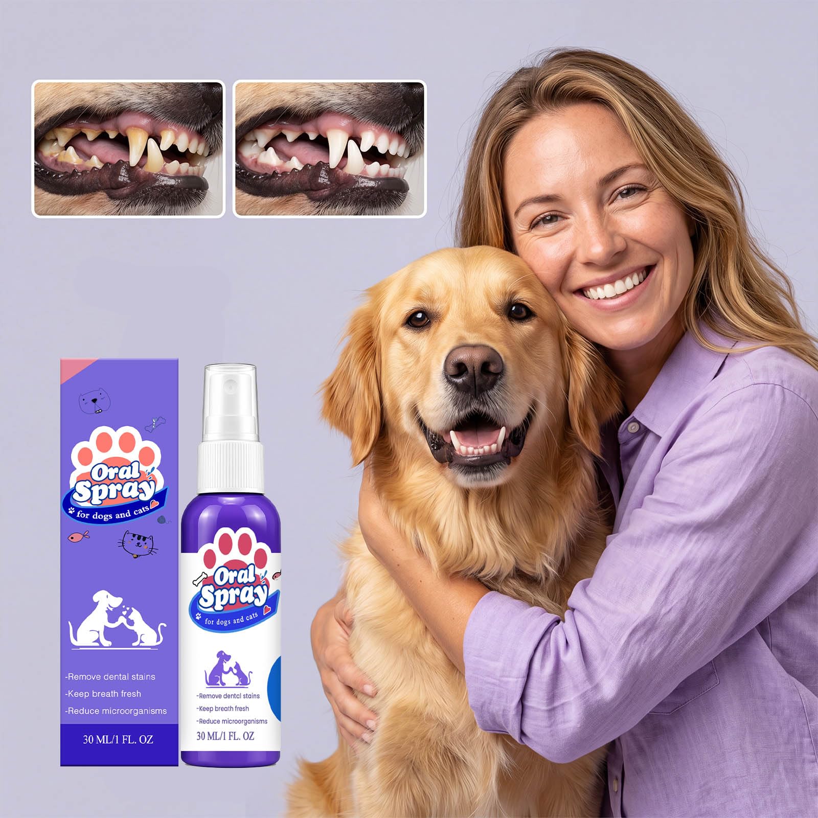 Spray Dentaire Chien, élimine Tartre, Haleine，3PC | Spray Dentaire Pour Chien Avce Actifsnaturels Pour Tu Pulvérises Et Essuyer Haleine Fraîche San Brossage Et Plaque Dentaire