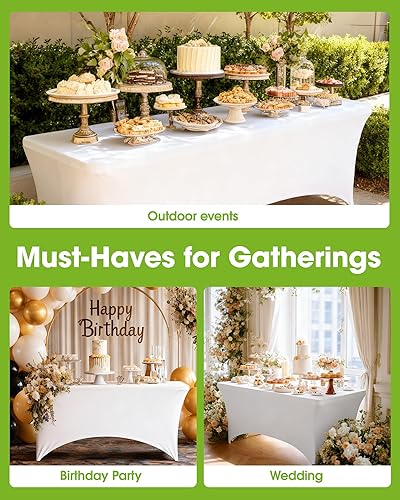 Miniatura 9 de Pureegg Mantel de elastano de 6 pies, paquete de 2, paño ajustado y ajustado para mesa rectangular, sin arrugas y elástico para fiestas, bodas,