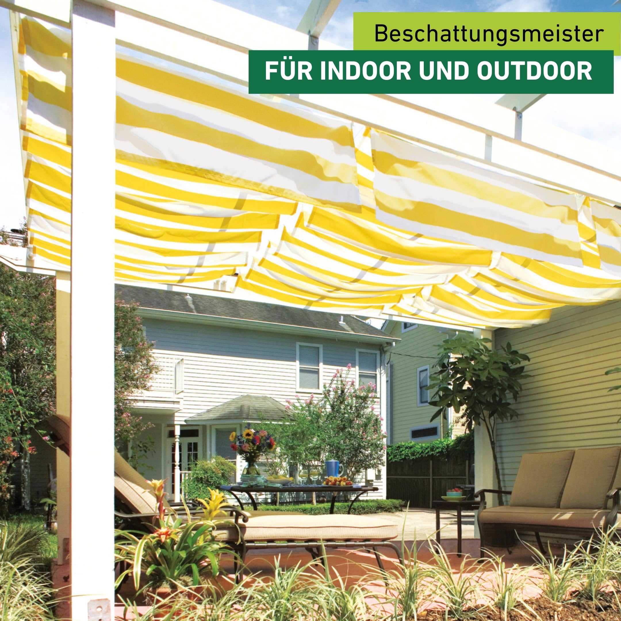 Windhager Sonnensegel für Seilspanntechnik, Wintergarten und Terrassen Beschattung, Seilspannmarkise, 420 x 140 cm, gelb/weiß